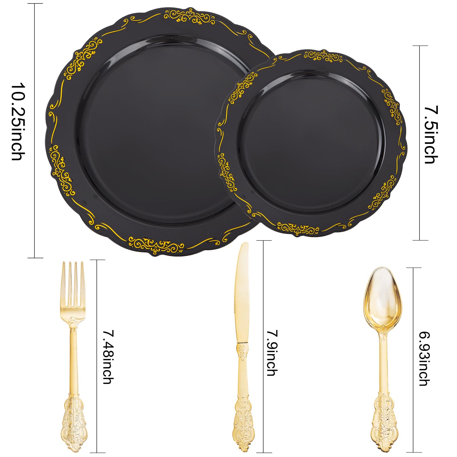 DaYammi 150Pcs Ivory Plastic Plates with Gold Rim,Disposable Plastic Plates Include 30 Dinner Plate,30 Salad Plate,30 Forks,30 Spoons,30 Knives,Ivory and Gold Plates for Party,Wedding,Mother's Day