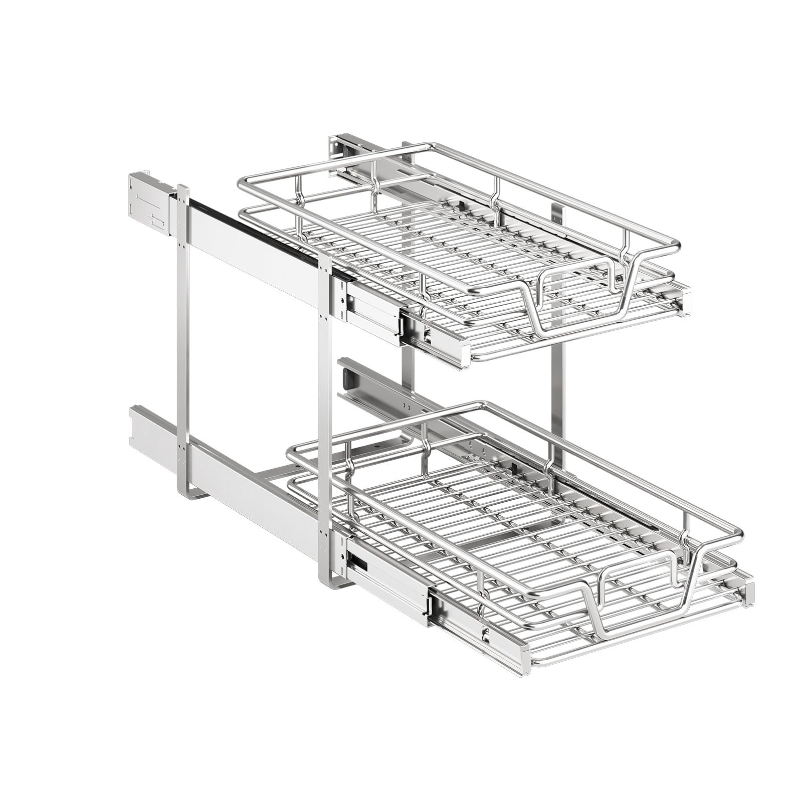 2-Tier Kitchen Cabinet,Pull Out Cabinet Organizer,Shelf and Drawer Organizer Slide Out Pantry Storaqe Basket in Multiple Sizes (12" W x21 D)