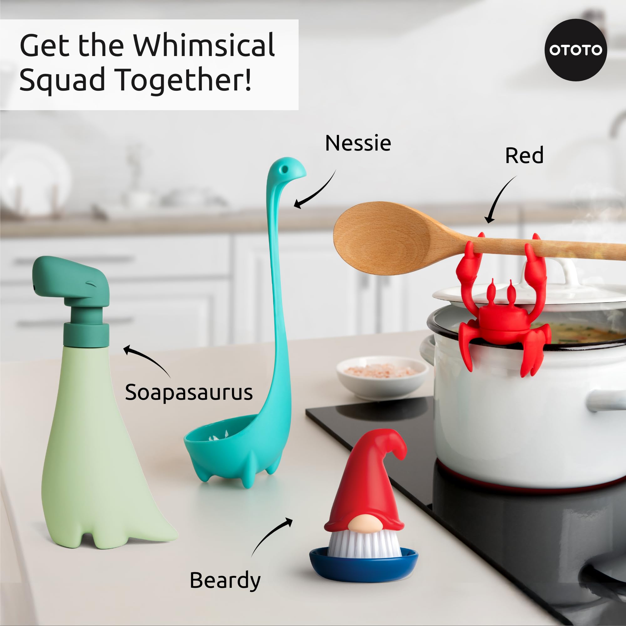 OTOTO New Soapasaurous Dino Hand Soap Dispenser - Cute Bathroom Accessories, Liquid Dish Soap Dispenser, Dinosaur, Cute Kitchen Accessories, Gifts for Kids