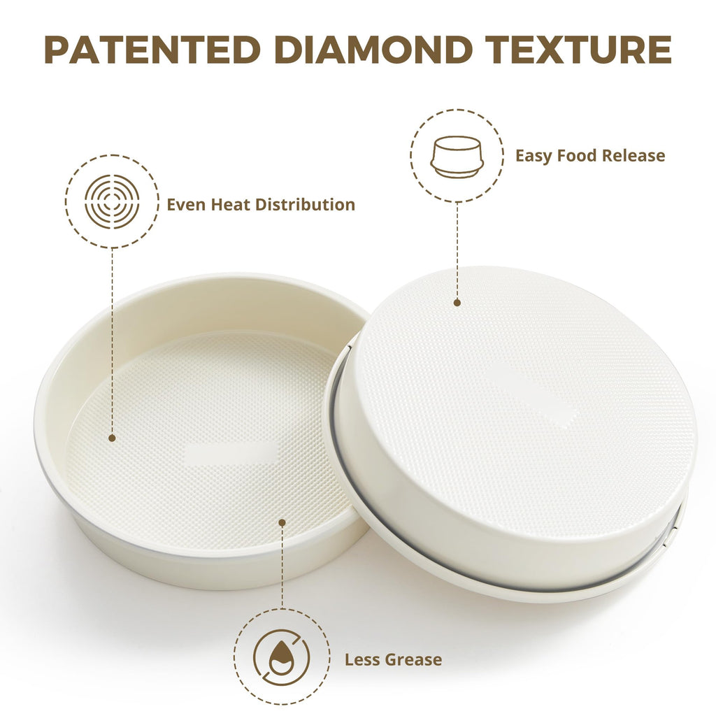 HONGBAKE Nonstick Ceramic 9 Inch Round Cake Pan Set of 2, Heavy-Duty Aluminized Steel round cake pans with Diamond Texture, Non-Toxic Cake Molds, Cake Pans Sets for Baking Cheesecake, Cream