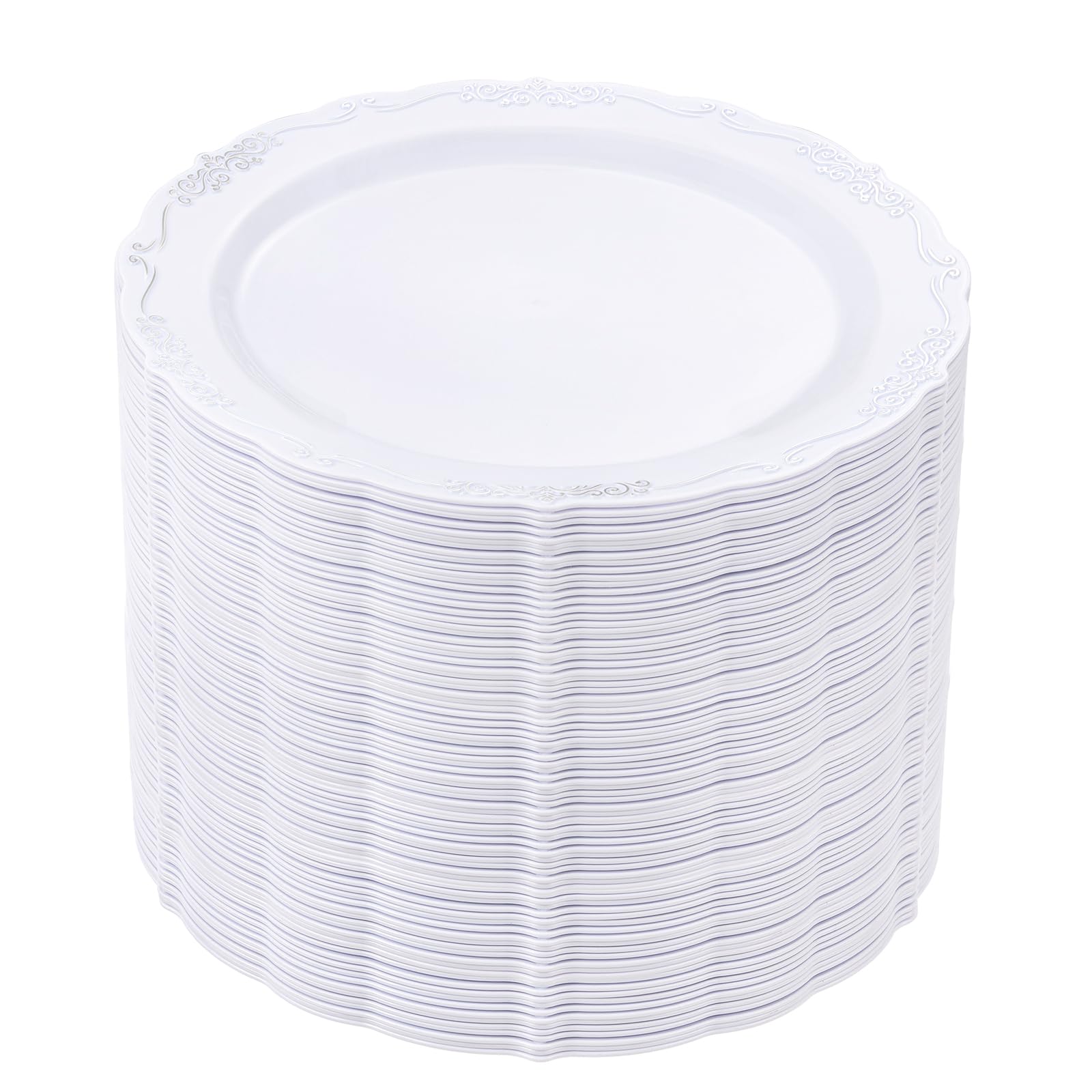 DaYammi 60PCS White Plastic Plates, Heavy Duty White Disposable Plates Premium 10inch Dinner Plates Hard Plastic Plates Disposable for Party Wedding Bridal Shower