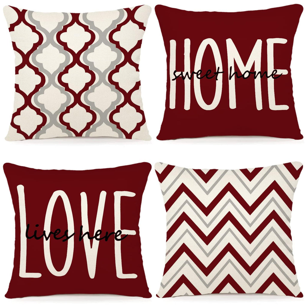 YCOLL Farmhouse Pillow Covers 18x18 Set of 4 Throw Pillow Covers Rustic Linen Decorative Pillows Square Cushion Covers for Couch Sofa Bedroom Home Decor