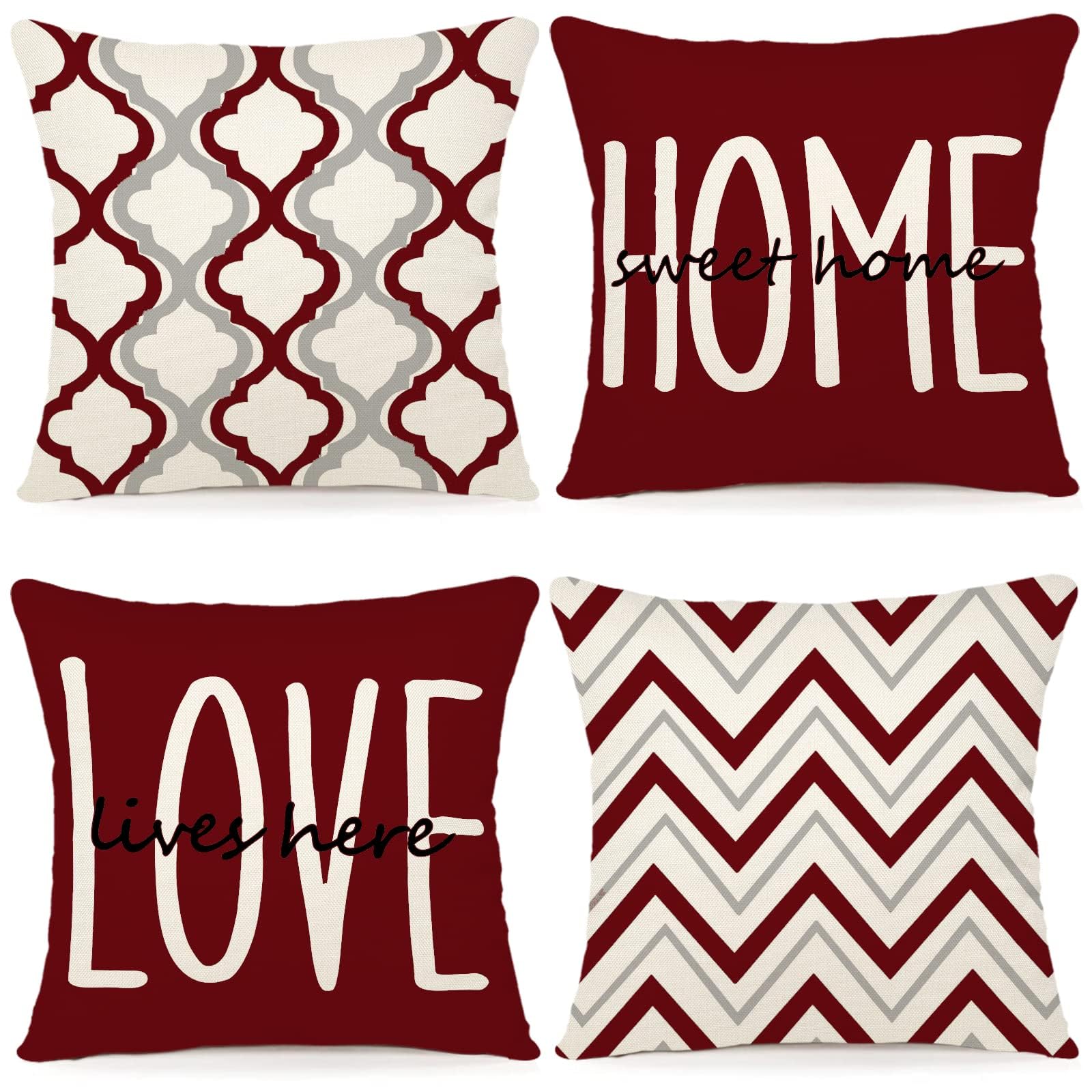YCOLL Farmhouse Pillow Covers 18x18 Set of 4 Throw Pillow Covers Rustic Linen Decorative Pillows Square Cushion Covers for Couch Sofa Bedroom Home Decor