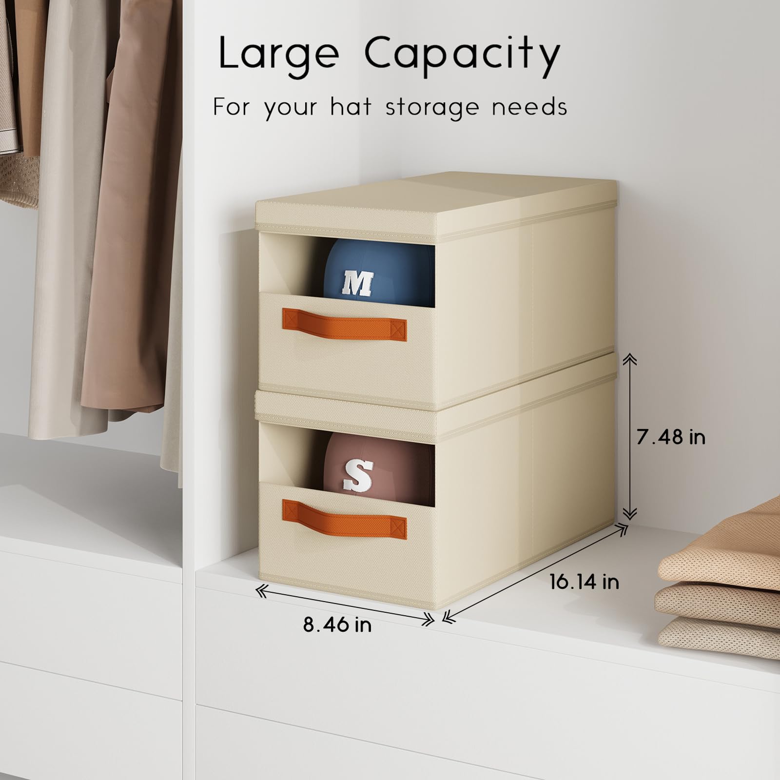 Homsorout Hat Organizer for Baseball Caps - 3 Pack Stackable Foldable Protective Lids Hat Storage Box with Clear Window Baseball cap organizer for Closet, Bedroom, Rv, Grey