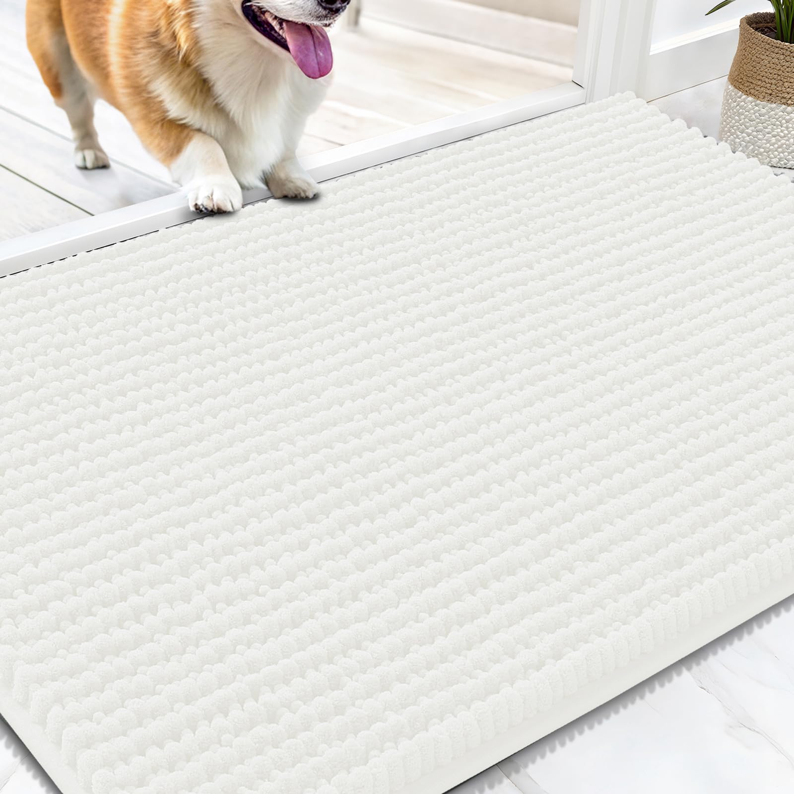 OLANLY Dog Door Mat for Muddy Paws 30x20, Ultra Absorbent Chenille Mud Doormat, Non-Slip Washable and Dirt Trapping Doormat for Indoor Entryway, Quick-Dry Indoor Pet Bed Mats for Dogs, Grey