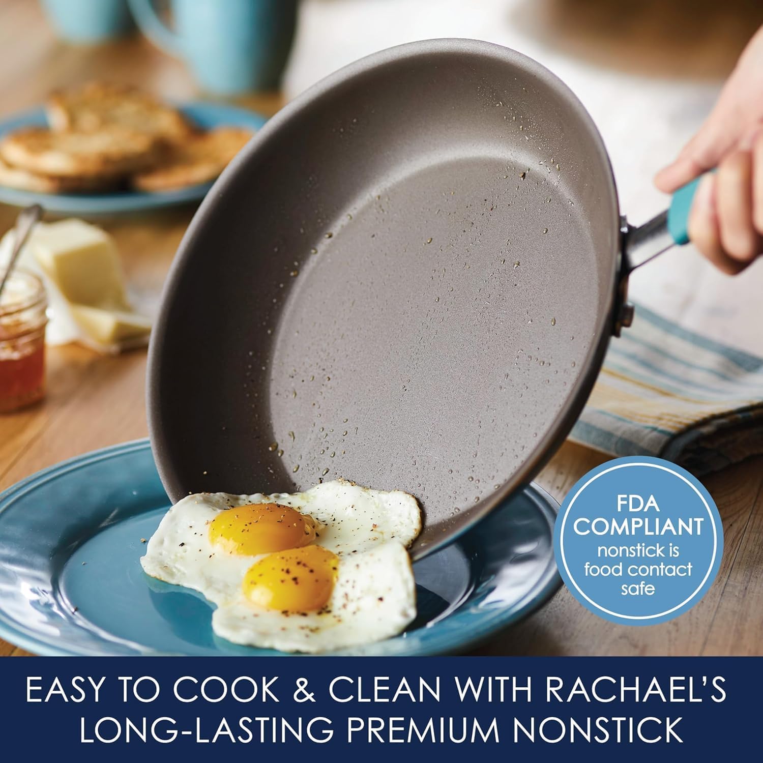 Rachael Ray - 16802 Rachael Ray Cucina Nonstick Cookware Pots and Pans Set, 12 Piece, Sea Salt Gray