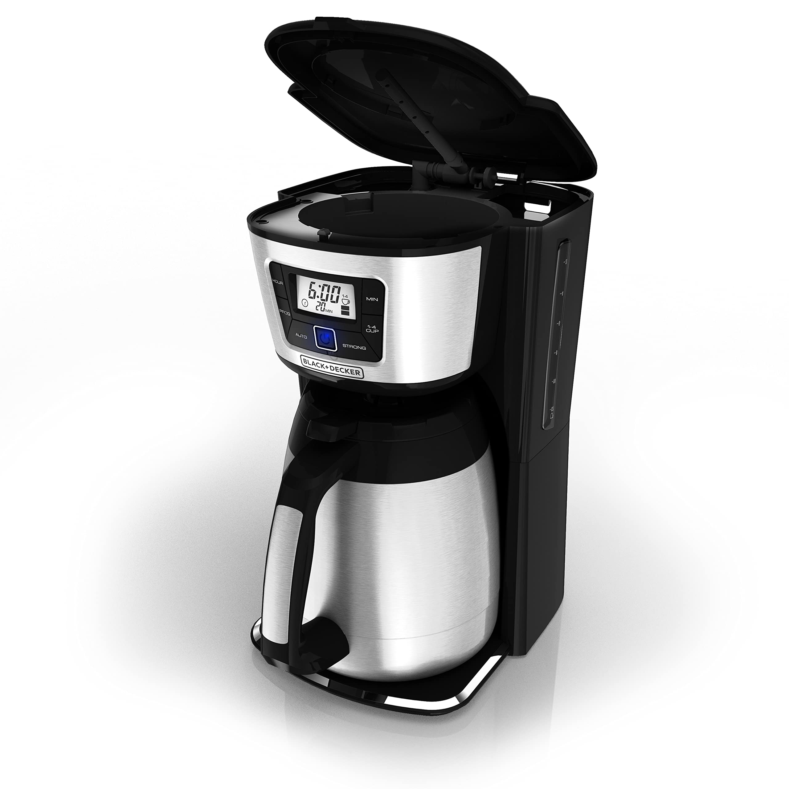 BLACK+DECKER 12 Cup Thermal Programmable Coffee Maker with Brew Strength and VORTEX Technology, Black/Steel, CM2046S