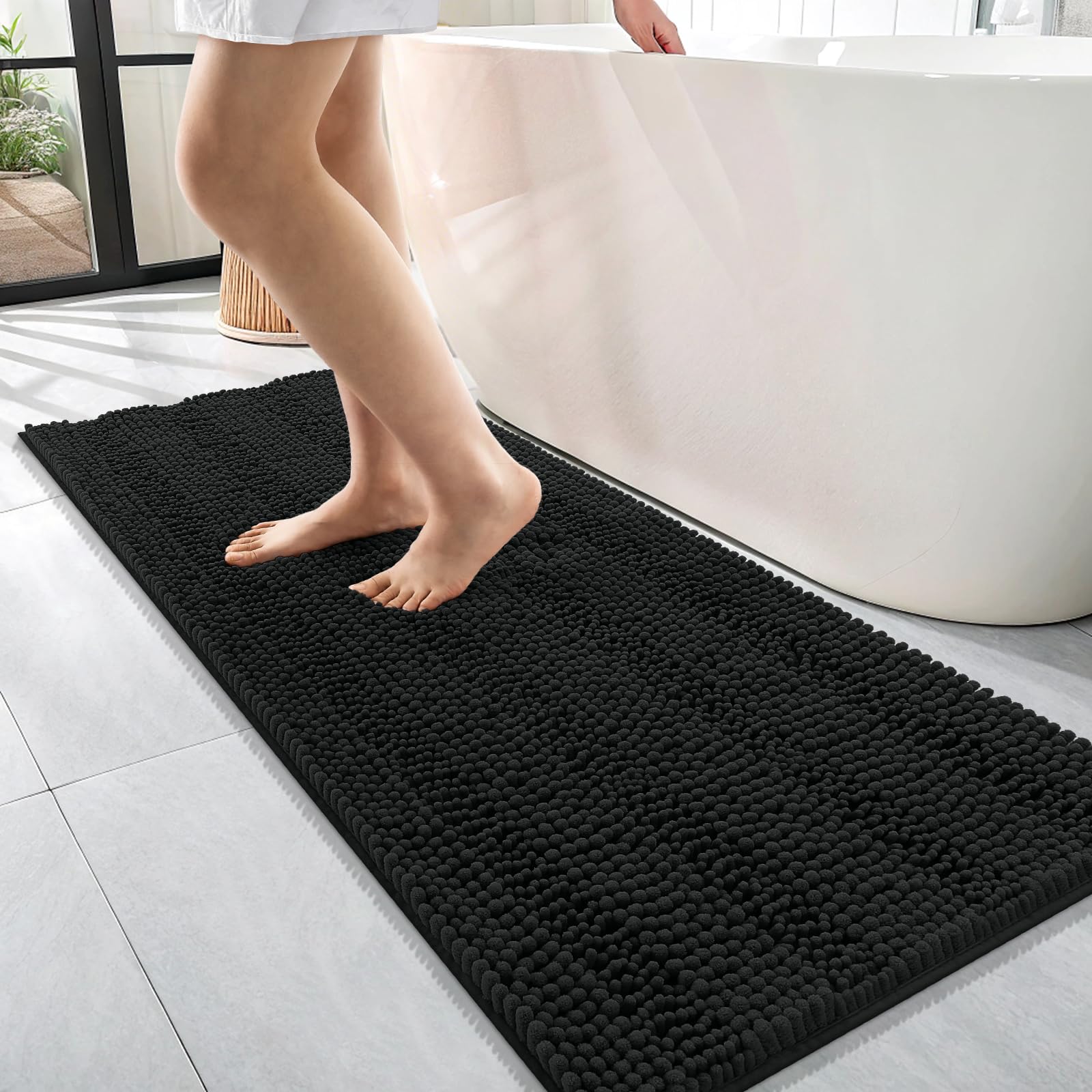 OLANLY Thick Bathroom Rugs 30x20, Extra Soft Absorbent Chenille Striped Bath Rugs, Rubber Backing, Machine Wash Dry, Bath Mats for Bathroom Floor, Tub and Shower, Home Decor Accessories, Grey