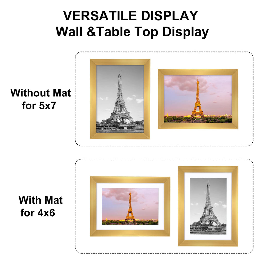 upsimples 5x7 Picture Frame Set of 10, Display Pictures 4x6 with Mat or 5x7 Without, Multi Photo Frames Collage for Wall or Tabletop Display, Black