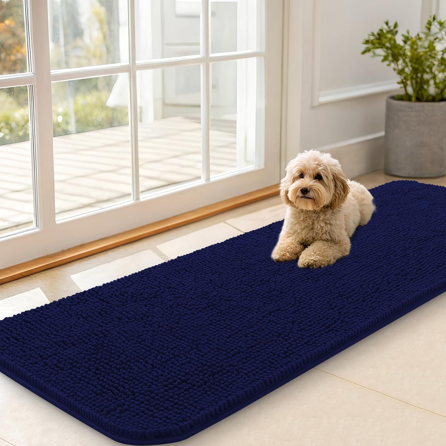OLANLY Dog Door Mat for Muddy Paws 70x24, Absorbs Moisture and Dirt, Absorbent Non-Slip Washable Doormat, Quick Dry Chenille Mud Mat for Dogs, Entry Indoor Entryway Carpet for Inside Floor, Beige
