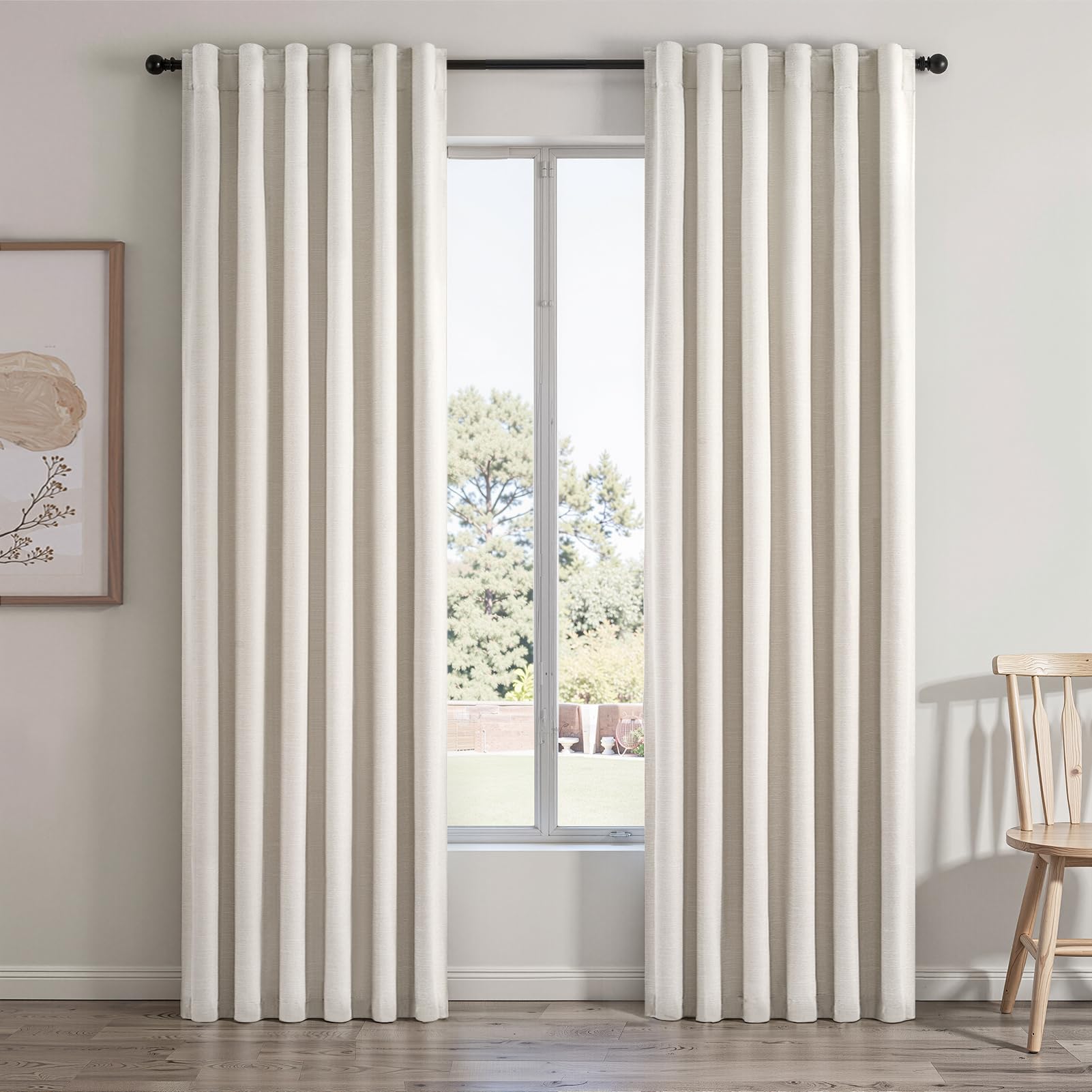 Topfinel Cream Linen Blackout Curtains 84 Inch Long for Bedroom Living Room, Ivory Pinch Pleat Back Tab Full Blackout Drapes Farmhouse Boho Curtains for Window, White Neutral Curtains 52" X 84" 7 FT