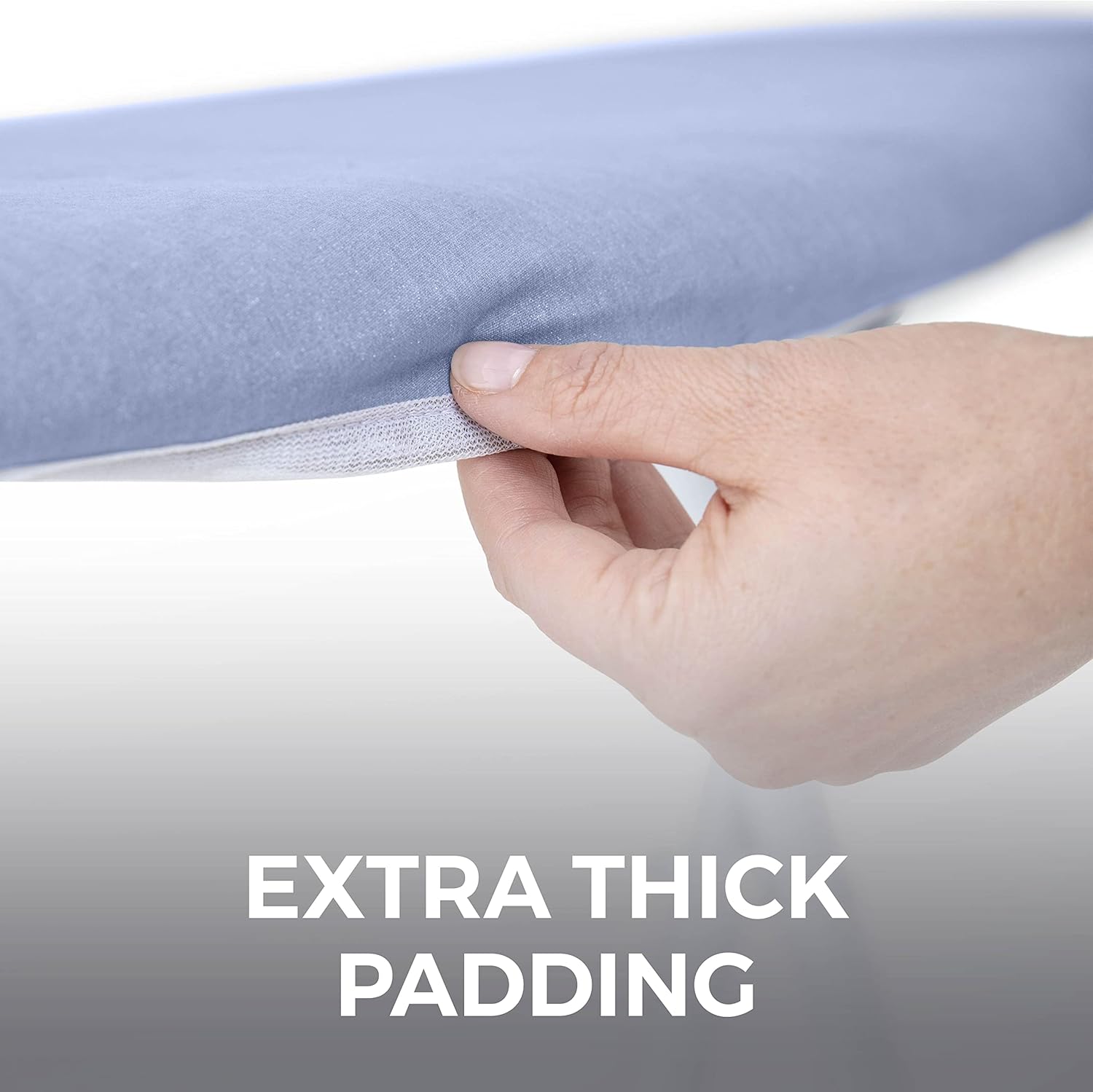 HOME GENIE Ironing Board Cover, Extra Thick Padding, Scorch Resistant Silicone Coating, 15x54 Full Size, Elastic Edge Heavy Duty Iron Pad Covers Standard Boards, Hook and Loop Fastener Strap, Blue