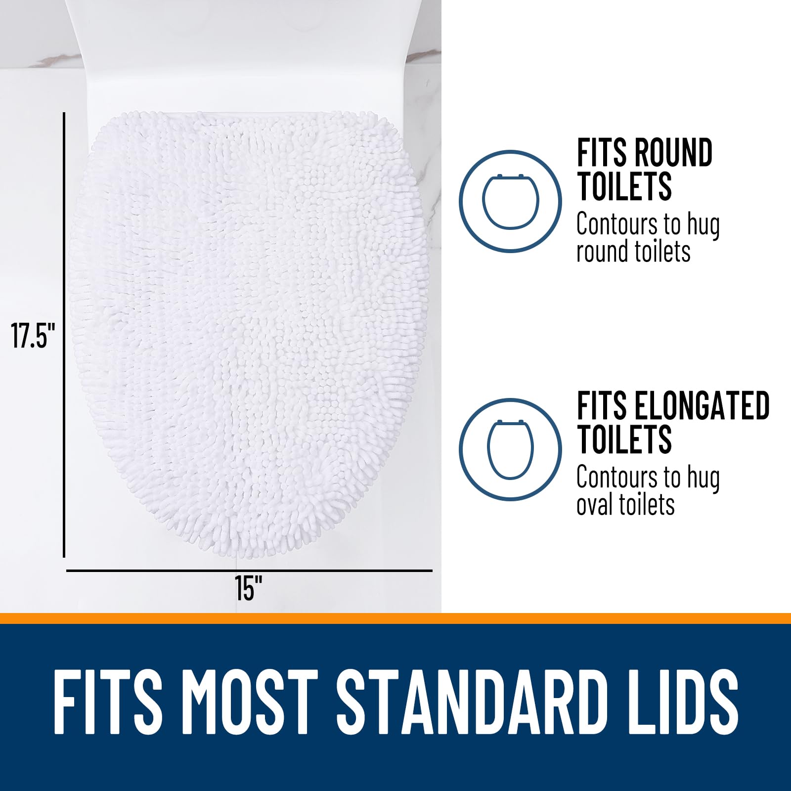 OLANLY Soft Chenille Bathroom Toilet Lid Cover, Machine Washable Seat Covers, 17.5x15, Stays in Place Rubber Backing, Fits Most Round, Elongated and Oblong Lids, Accessories Decor, Gray