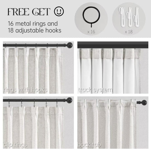 Extral Wide Curtains, Pinch Pleated 100% Blackout Linen Drapery Panels with Hooks, Pinch Pleat Drapes for Patio Sliding Door Large Window Living Room Track, 72" Wx96 L 2 Panel
