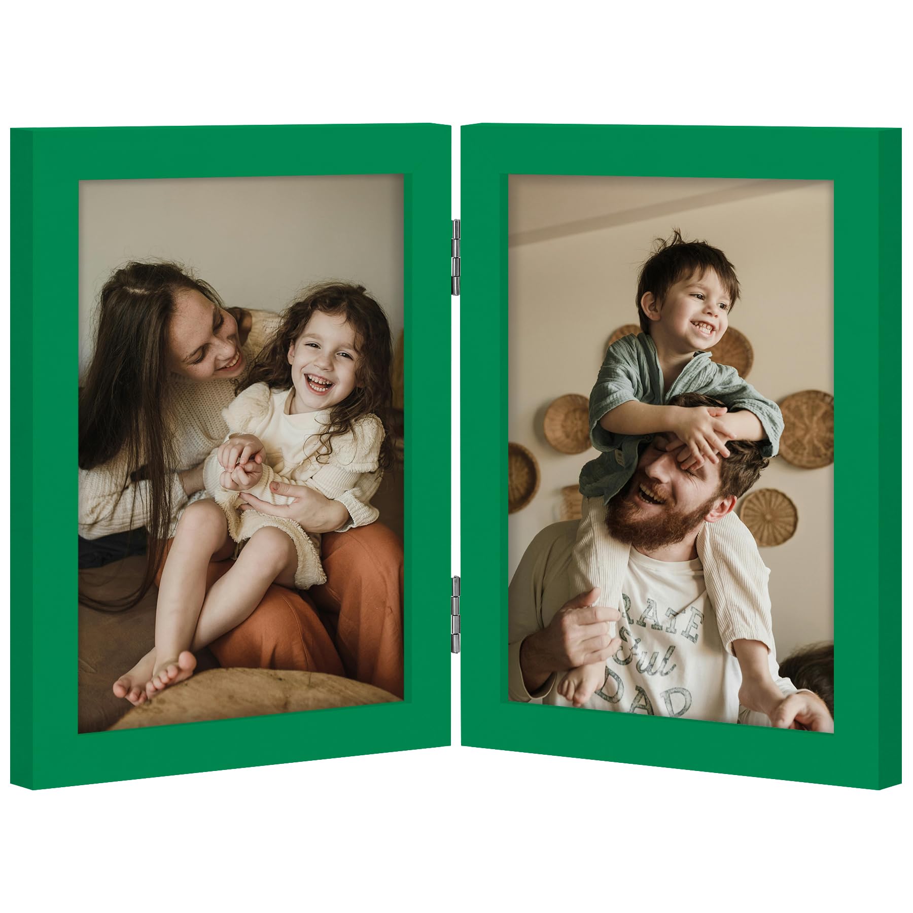 decorUhome Double 4x6 Picture Frame Vertical, Engineered Wood Bifold Photo Frame with Plexiglass for Tabletop Display, 4x6, Black