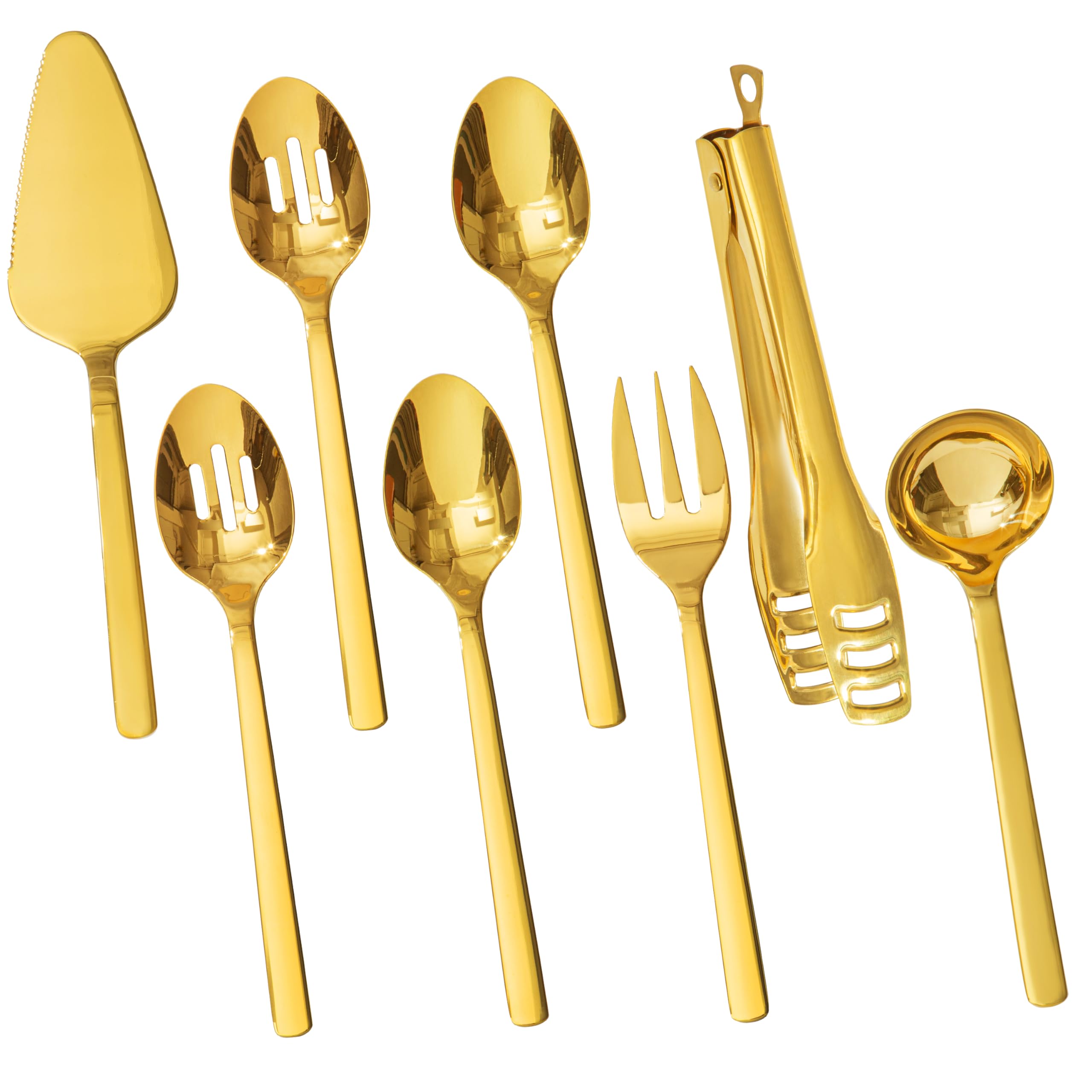 KINGSTONE Large Hostess Serving Utensils Set, 18/10 Stainless Steel Heavy Duty 10-inch Serving Utensils, Slotted Spoons, Forks, Tongs, Cake Pie Server for Buffet, Wedding, Party