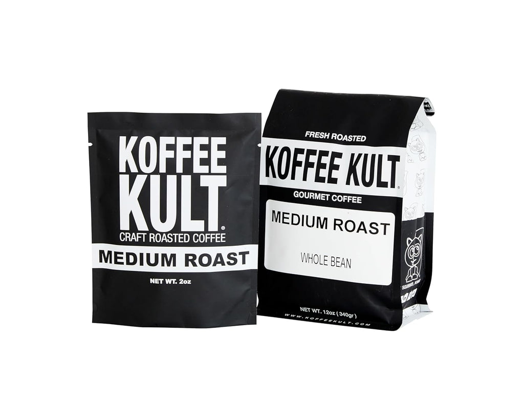 Koffee Kult Medium Roast Whole Bean Coffee - Premium Arabica Coffee Beans for Caffeine Enjoyers Seeking Bold, Rich Flavor and Aroma in Every Cup - Perfect for Brewing Enthusiasts (Whole Bean, 2oz)