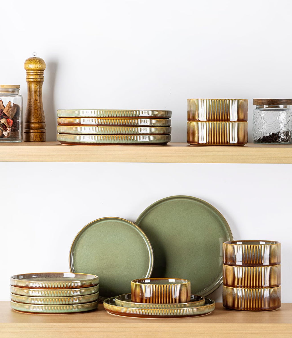 TheTerra Ceramic Dinnerware Sets for 4, 12 Pieces Porcelain Lightweight Speckled Plates and Bowls Sets, Scratch Resistant Dish Set, Oven & Microwave & Dishwasher Safe