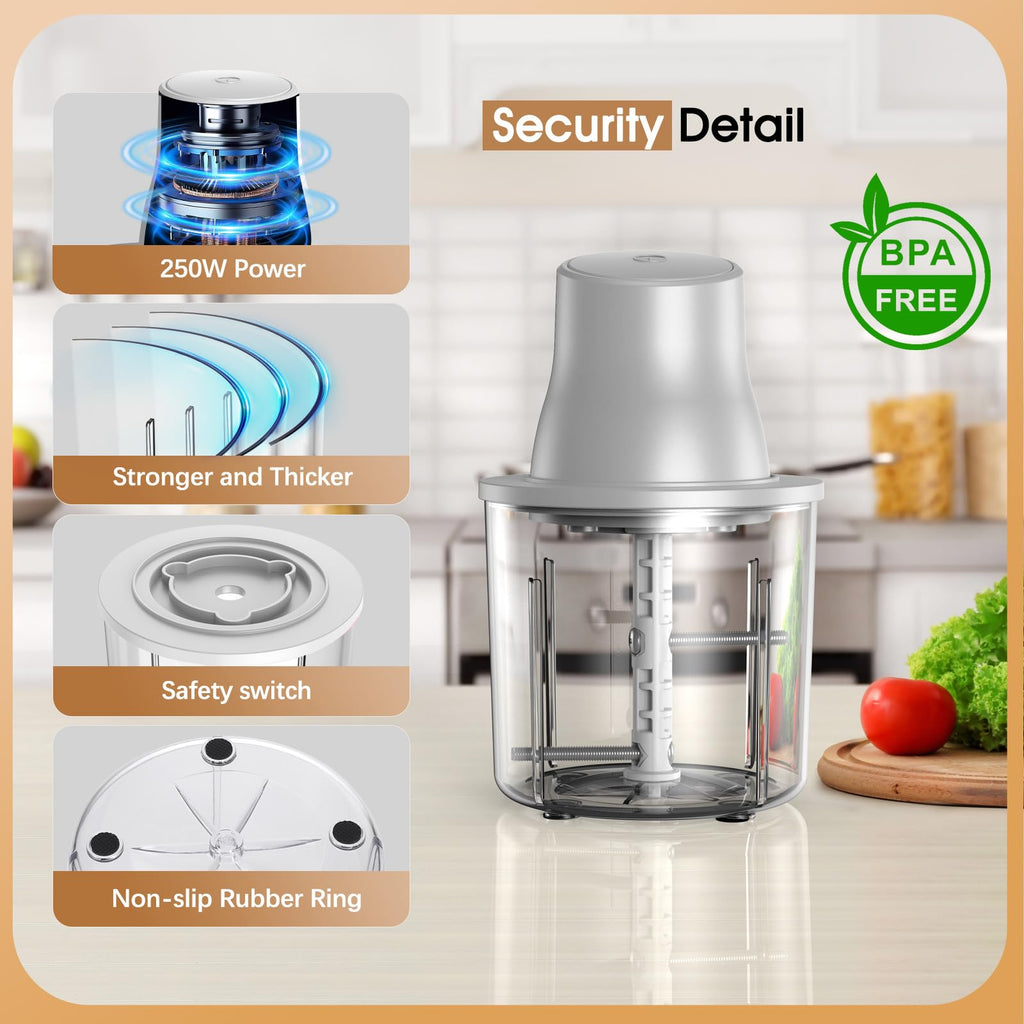 Food Processors, 2 IN 1 Electric Chicken Shredder &Food Chopper with 250W Copper Motor,1.5L Bowls & 2 Bi-Level Blades,One-Touch Electric Chicken Breast Shredder Tool-Smart Overheat Protection