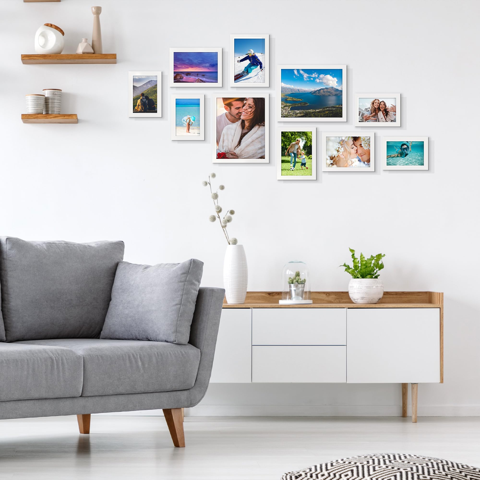 upsimples 10 Pack Picture Frames Collage Wall Decor for Mounting or Tabletop Display, Photo Gallery Frame Set for Family, Multi Sizes Including 8x10, 5x7, 4x6, Black