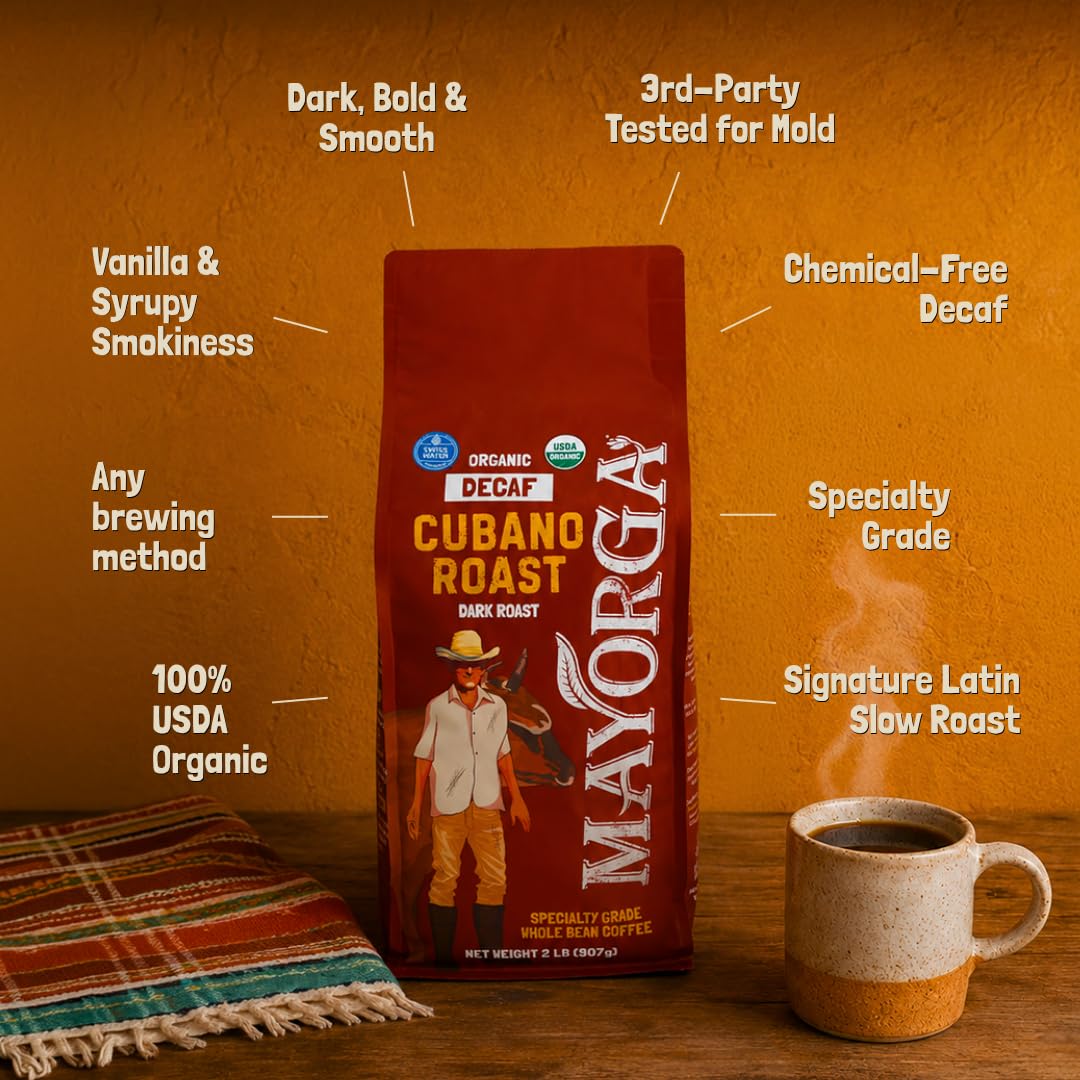 Mayorga Organic Coffee 2lb Cafe Cubano Roast - Dark Roast Whole Bean Specialty Grade Coffee, 100% Arabica, Slow Roasted, Bold and Smooth Flavor with Low Acidity - USDA Organic, Non-GMO, Kosher