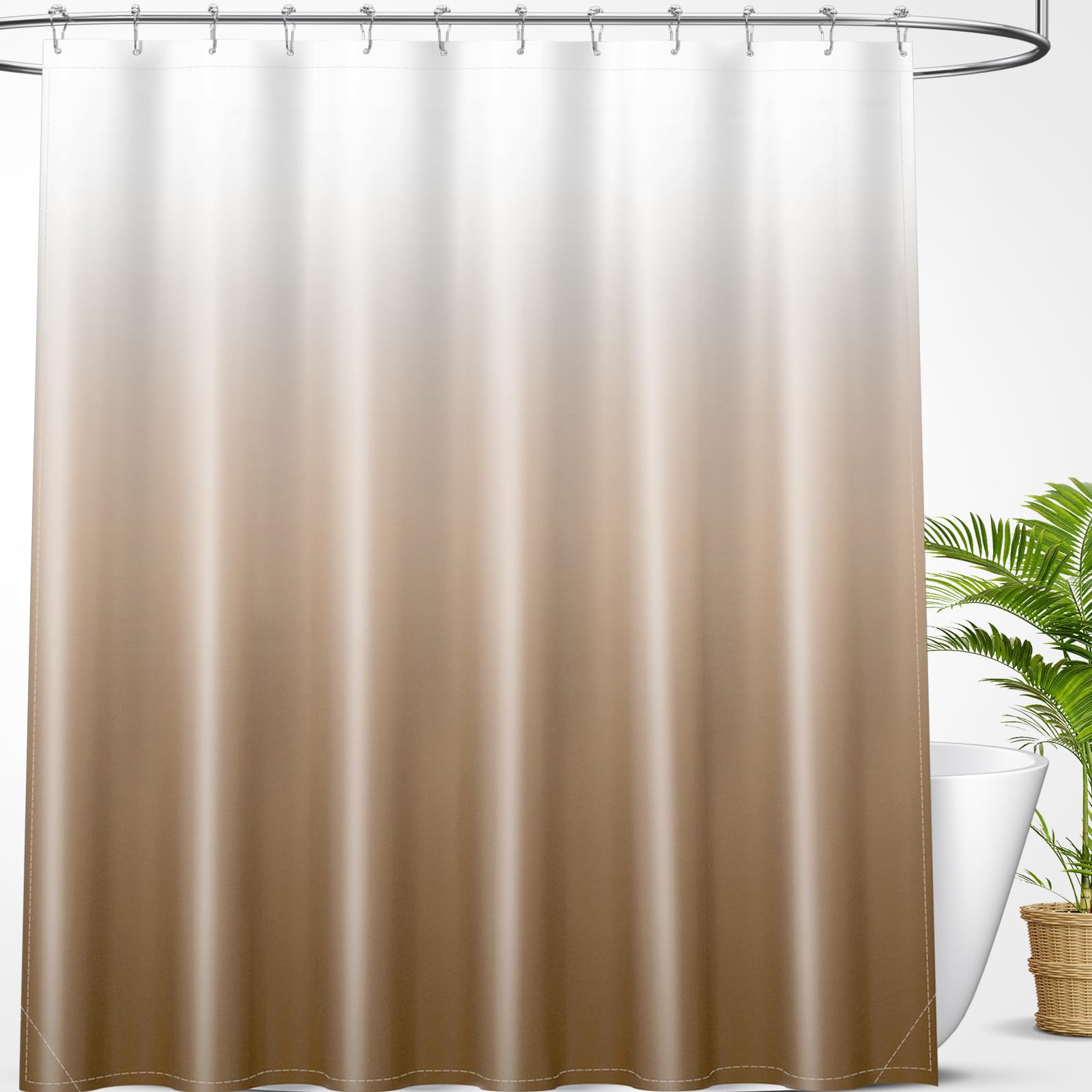 OLANLY Luxury Black and Grey Ombre Shower Curtain Sets with 12 Hooks, Waterproof and Washable Decorative Shower Curtains for Bathroom, 72x72 Inches