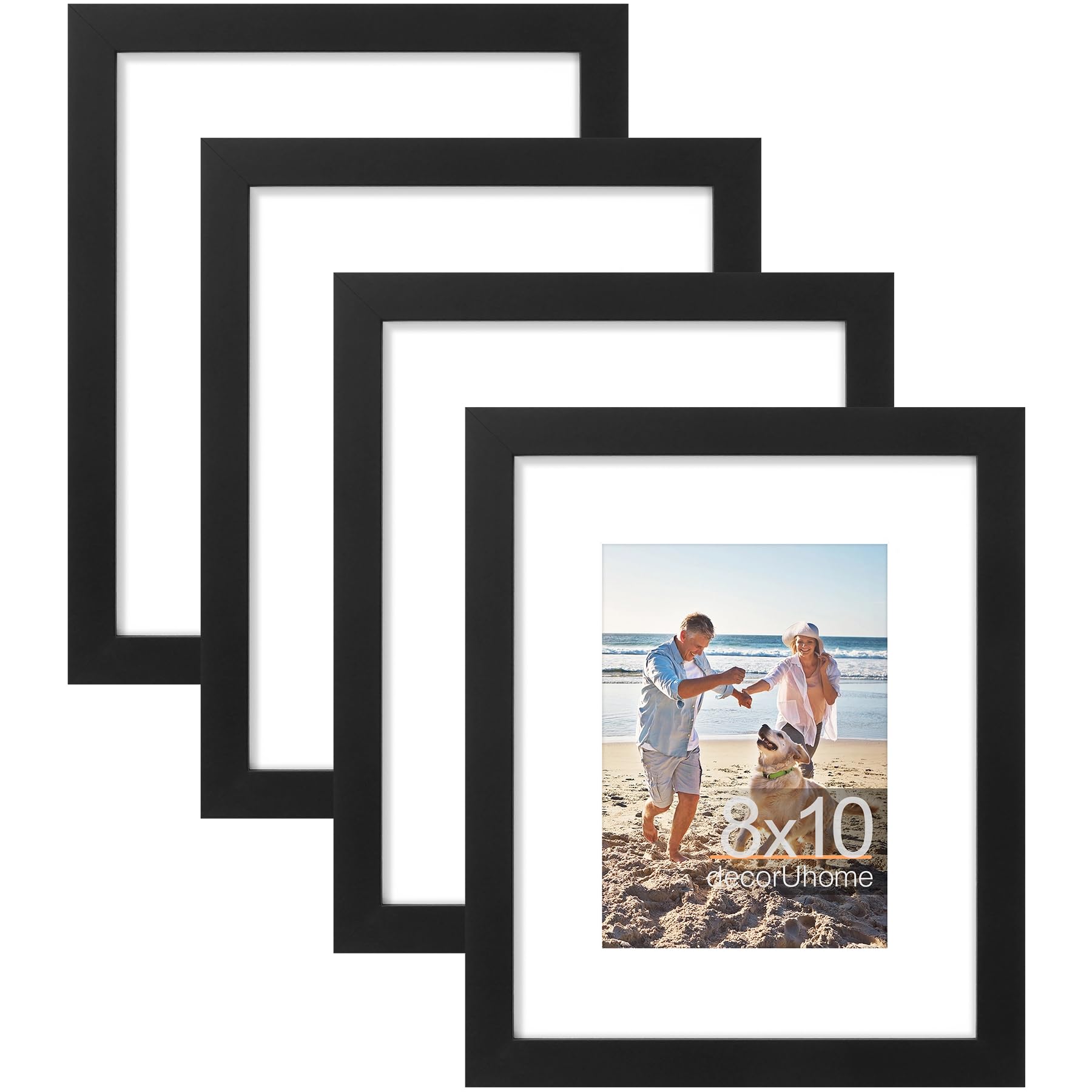 decorUhome 8x10 Picture Frame, Display Pictures 5x7 with Mat or 8x10 without Mat, Wall & Tabletop Display Photo Frame, Black, 1 Pack