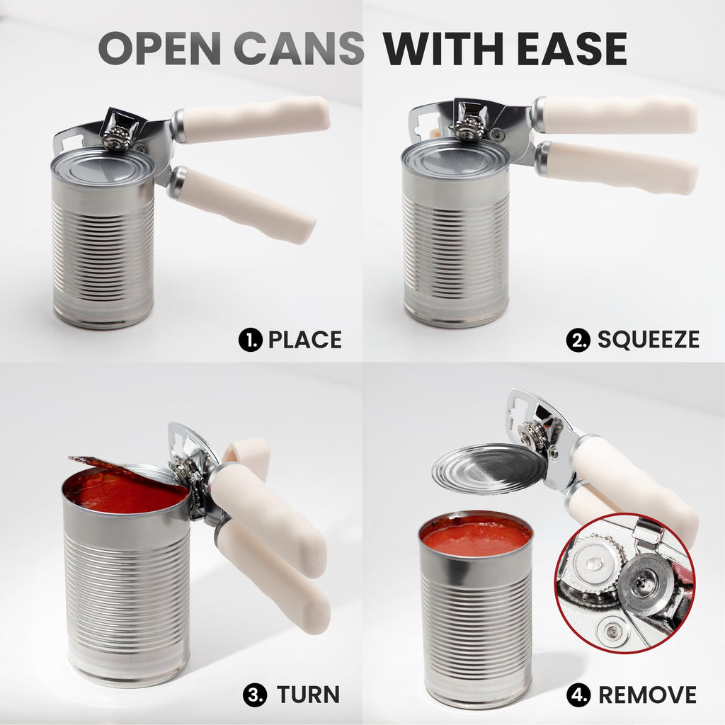 Zulay Kitchen COMFY™ Can Opener Manual with Bottle Opener - Rust Proof Stainless Steel Manual Can Opener With Turn Knob & Comfy Soft Grip Handles - Black