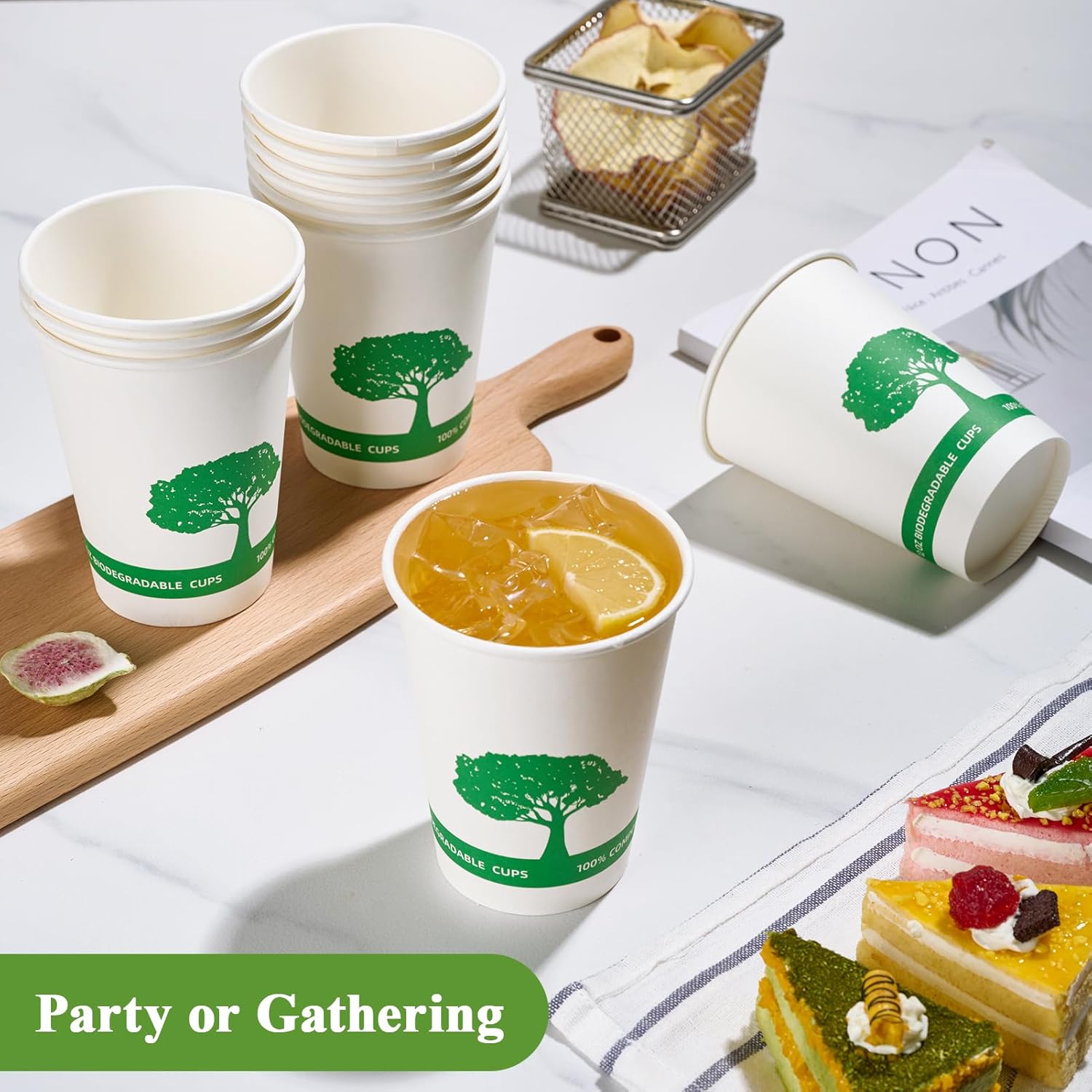 Vplus 150 Pack Compostable Disposable Paper Plates 10.25 inch and 270 Pack 12 oz Compostable Paper Cups