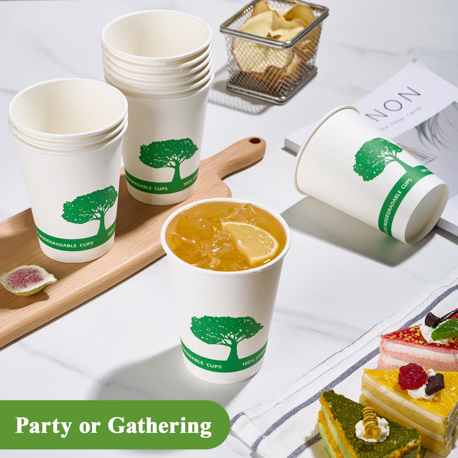 Vplus 400 Pack Compostable Paper Cups, 8 oz Paper Coffee Cups, Biodegradable Disposable Paper Cups, Eco-friendly Hot Drinking Cups for Party, Picnic,and Events
