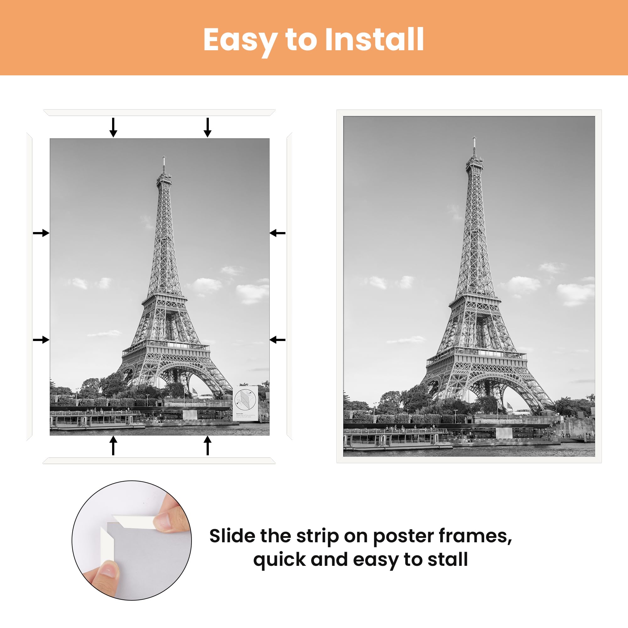 upsimples 12x16 Picture Frame Black 3 Pack, Scratch-Proof Poster Frames 12 x 16 for Photo Gallery - Slide-In Strips, Horizontal or Vertical Wall Mounting