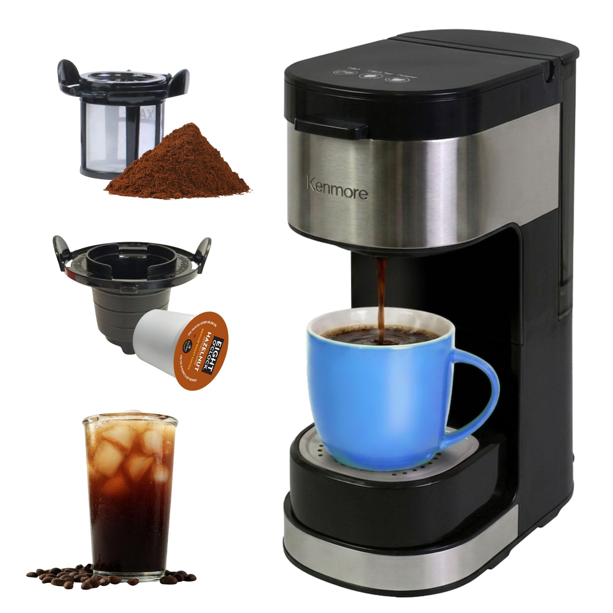 Kenmore Drip Coffee Maker - Programmable Cafe Machine With Glass Pot, Regular & Bold Brew, Auto Shut Off Large Water Reservoir, Reusable Filter, Kitchen Appliances For Cafeteria Barista, 12 Cup Black