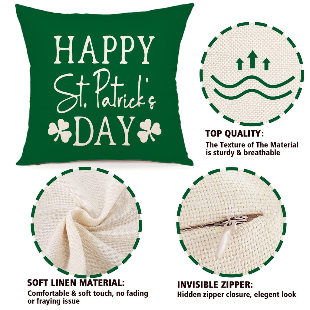 YCOLL St Patricks Day Decorations Throw Pillow Covers 18x18 Set of 4 Scottish Tartan Plaid St Patricks Day Hat Farmhouse Classic Decorative Square Cushion Cases for Sofa Couch