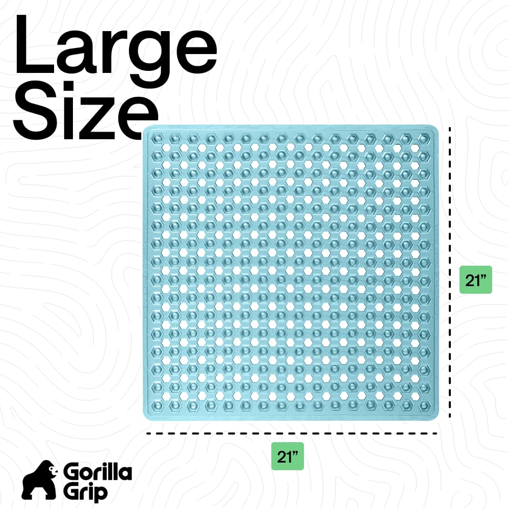 GORILLA GRIP Patented Bath Tub Shower Mat, Machine Washable Bathtub Floor Liner Mats, Suction Cups and Drain Holes to Keep Tubs Clean, Soft on Feet, Bathroom Essentials, 35x16 Inch, Clear