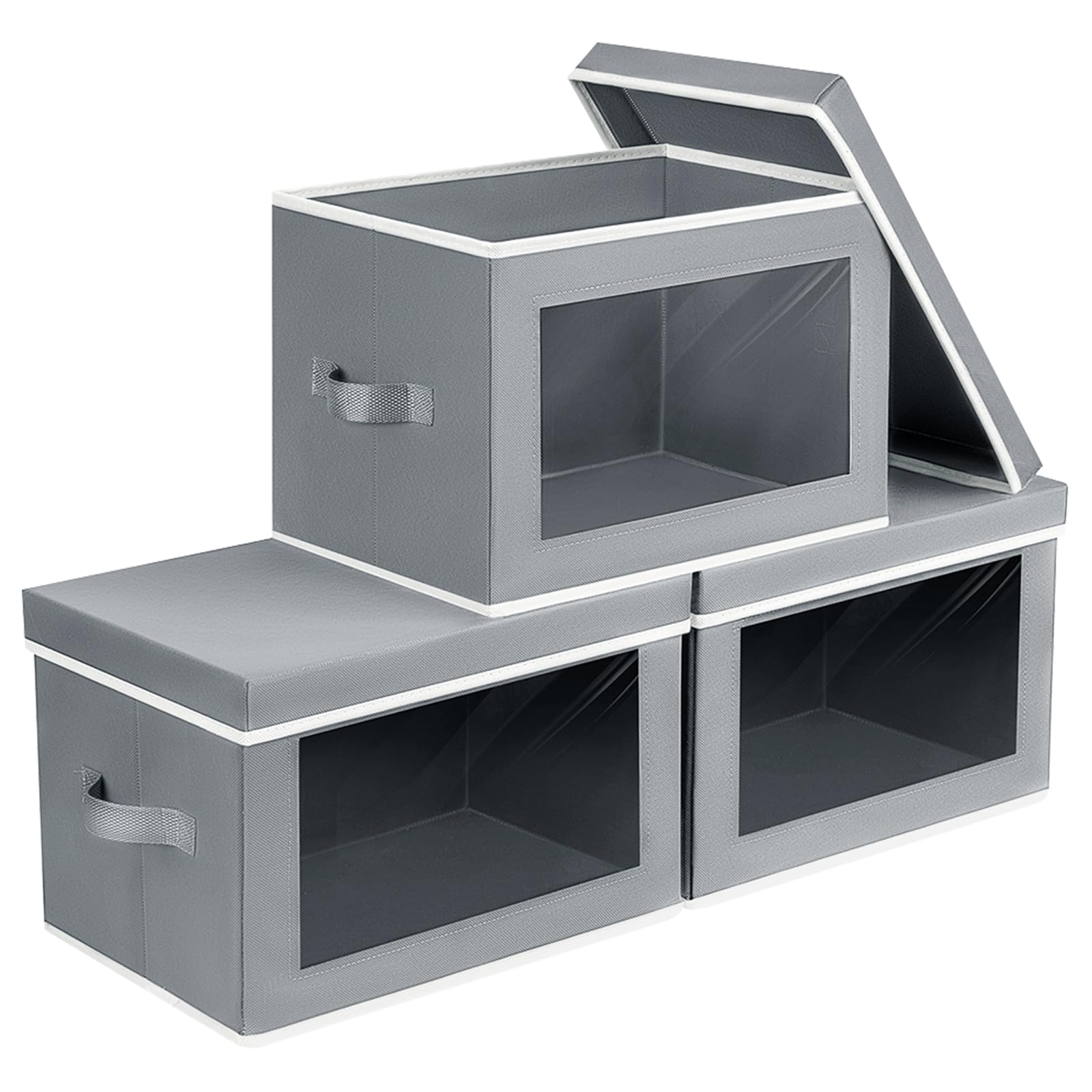 Homsorout Storage Bins with Lids - Fabric Closet Storage Bins with Window, Collapsible Baskets for Shelves 4 Pack, Home Decorative Boxes for Clothes, Closet, Office, Grey
