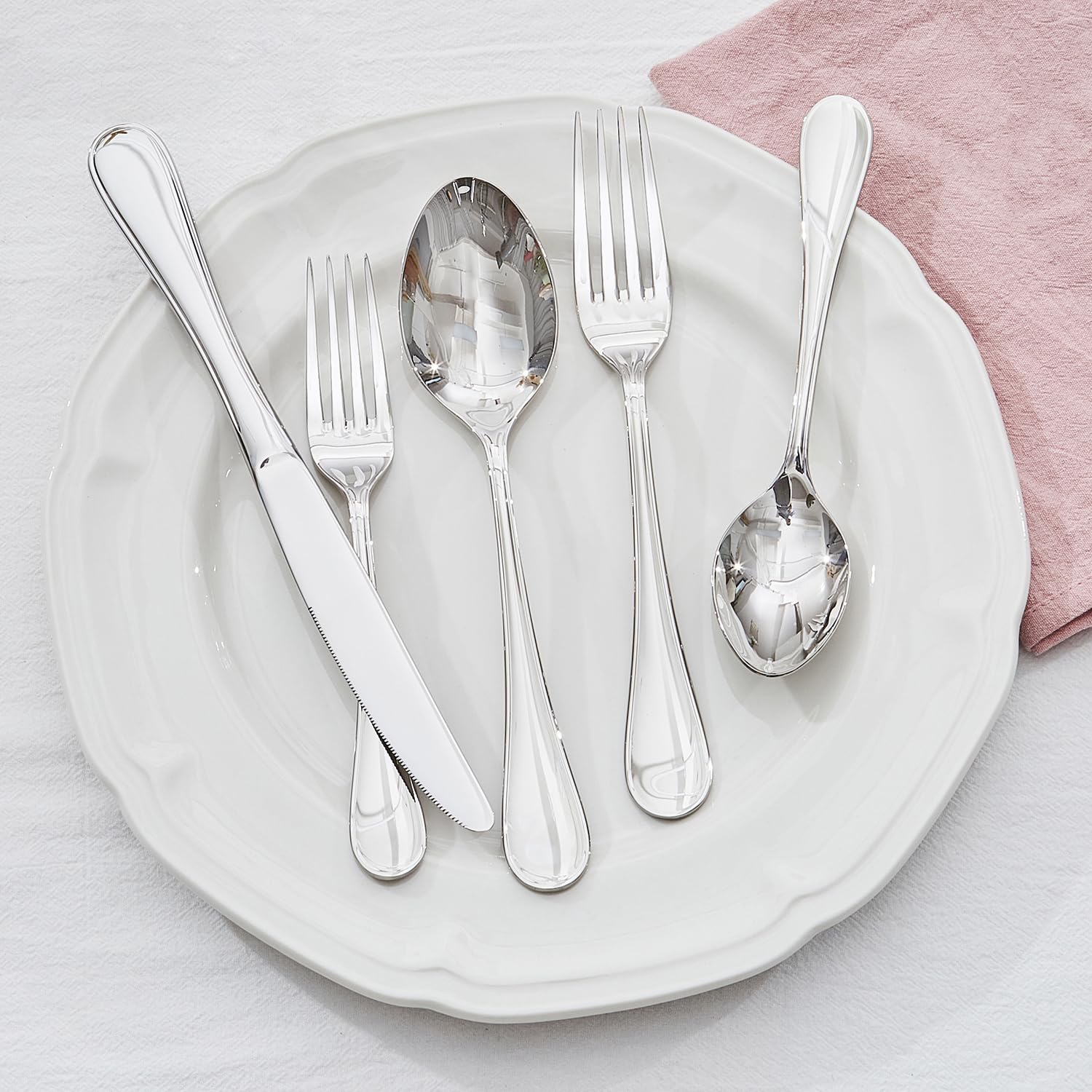 KINGSTONE 20 Piece Teardrop Silverware Set for 4, 18/10 Stainless Steel Flatware Set, Modern Design Cutlery Set for Home/Hotel/Wedding,Mirror Polished and Dishwasher Safe