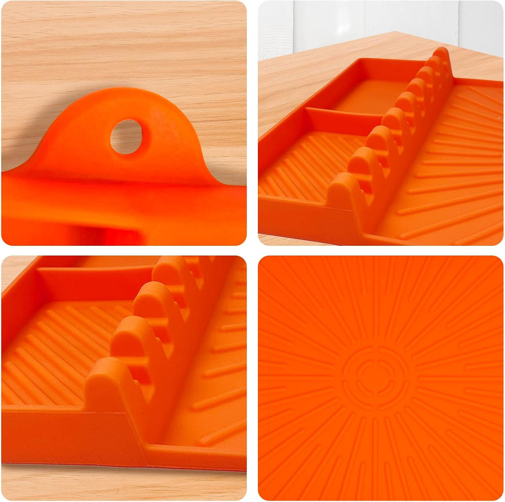 Silicone Grill Mat, Large Size Silicone Side Shelf Griddle Tools Spatula Mat with Drip Pad for Outdoor Grill Kitchen Countertop, Reusable Black-stone Griddle Accessories, Orange