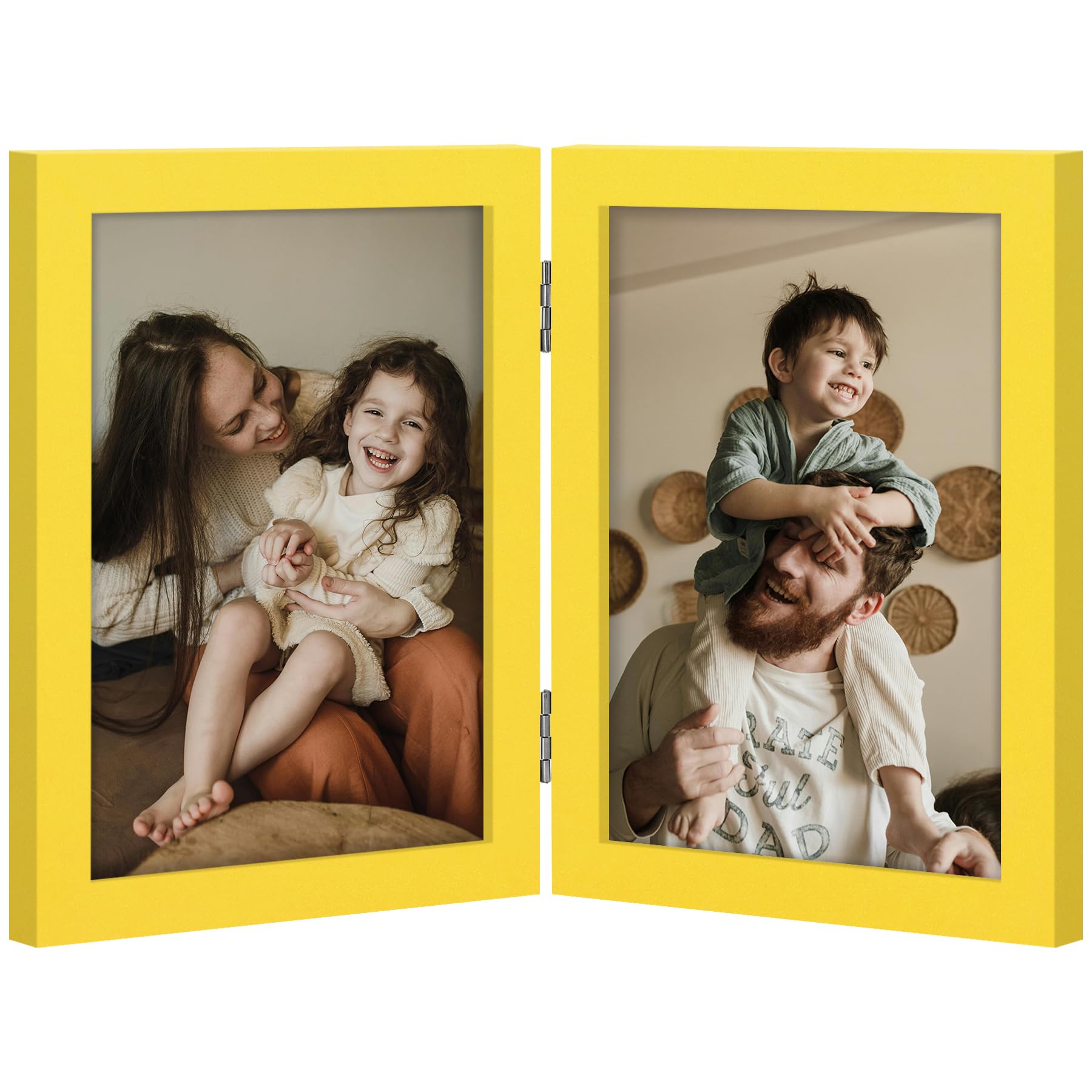 decorUhome Double 4x6 Picture Frame Vertical, Engineered Wood Bifold Photo Frame with Plexiglass for Tabletop Display, 4x6, Black
