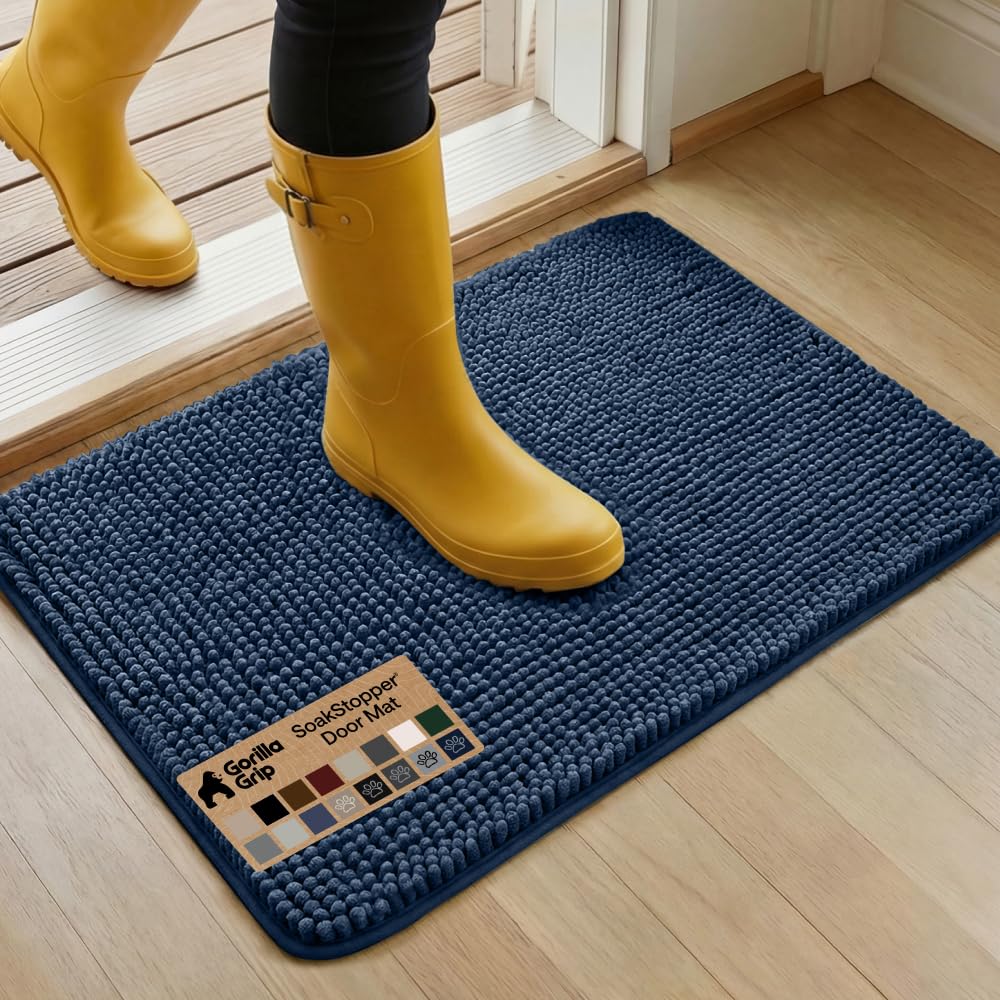 GORILLA GRIP SoakSTOPPER Dog Door Mat, Machine Washable Rug Absorbent Doormat Captures Moisture Mud Dirt, Quick Dry Soft Chenille Entryway Rugs Indoor Entrance Mats for Dog Paws, 24x17 Grey