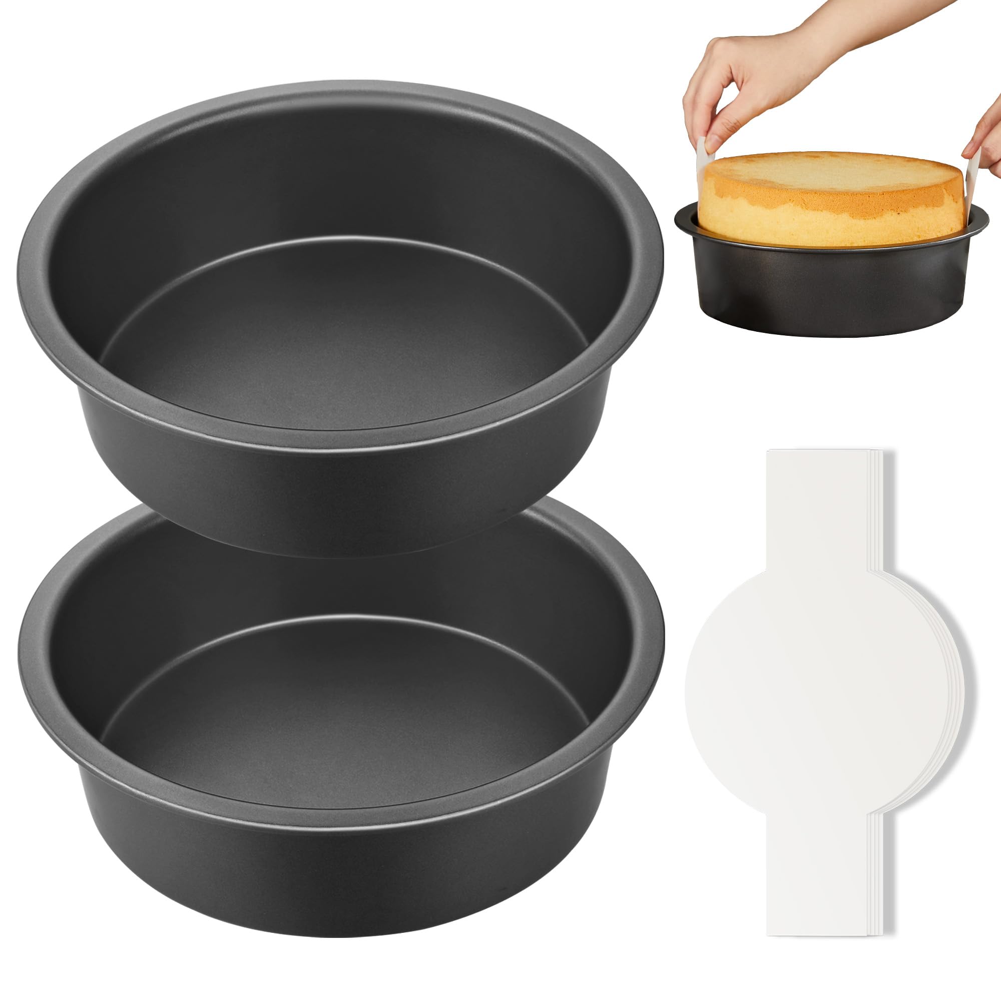 HONGBAKE 8x8 Cake Baking Pan Set, Nonstick Square Brownie Pans with Wider Grips, 2 Pieces, Heavy Duty, Grey