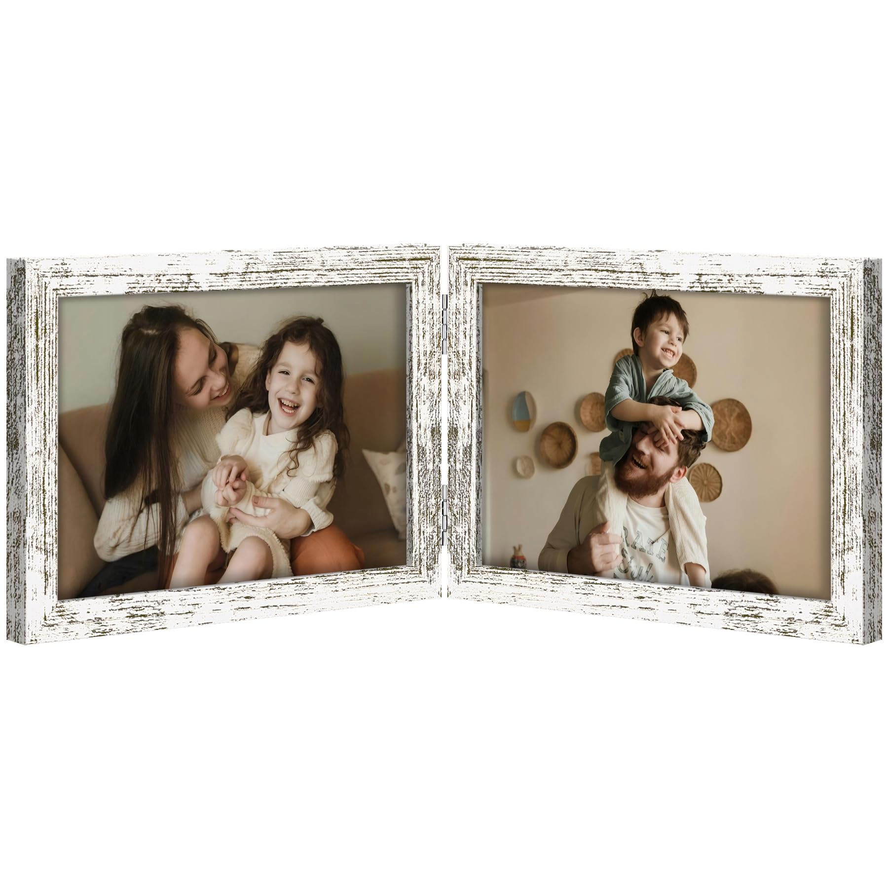decorUhome Double 4x6 Picture Frame Vertical, Engineered Wood Bifold Photo Frame with Plexiglass for Tabletop Display, 4x6, Black