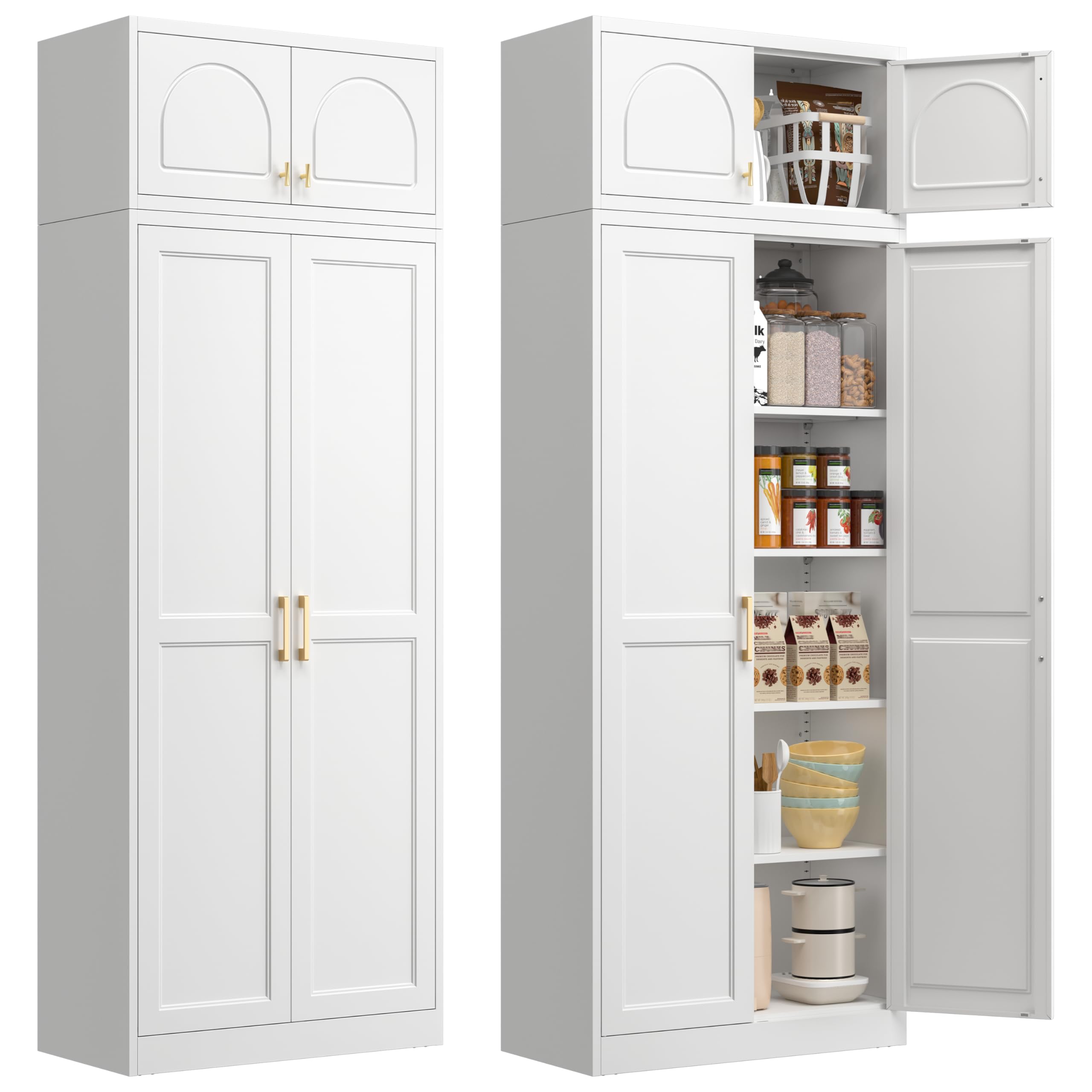 Polup White Kitchen Pantry Cabinet, 71 Inch Tall Metal Storage Cabinet with Doors and Shelves, Pantry Cabinets for Kitchen Storage, Freestanding Cupboard for Living, Dining Room, Assemble Required