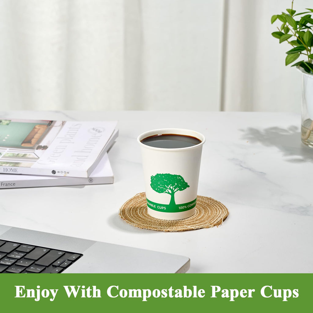 Vplus 400 Pack Compostable Paper Cups, 8 oz Paper Coffee Cups, Biodegradable Disposable Paper Cups, Eco-friendly Hot Drinking Cups for Party, Picnic,and Events