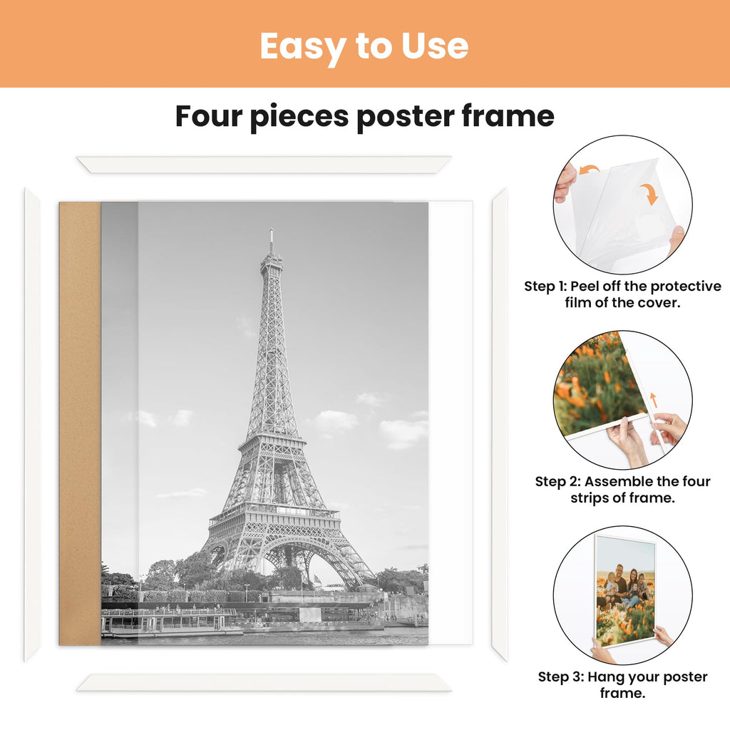 upsimples 12x16 Picture Frame Black 3 Pack, Scratch-Proof Poster Frames 12 x 16 for Photo Gallery - Slide-In Strips, Horizontal or Vertical Wall Mounting