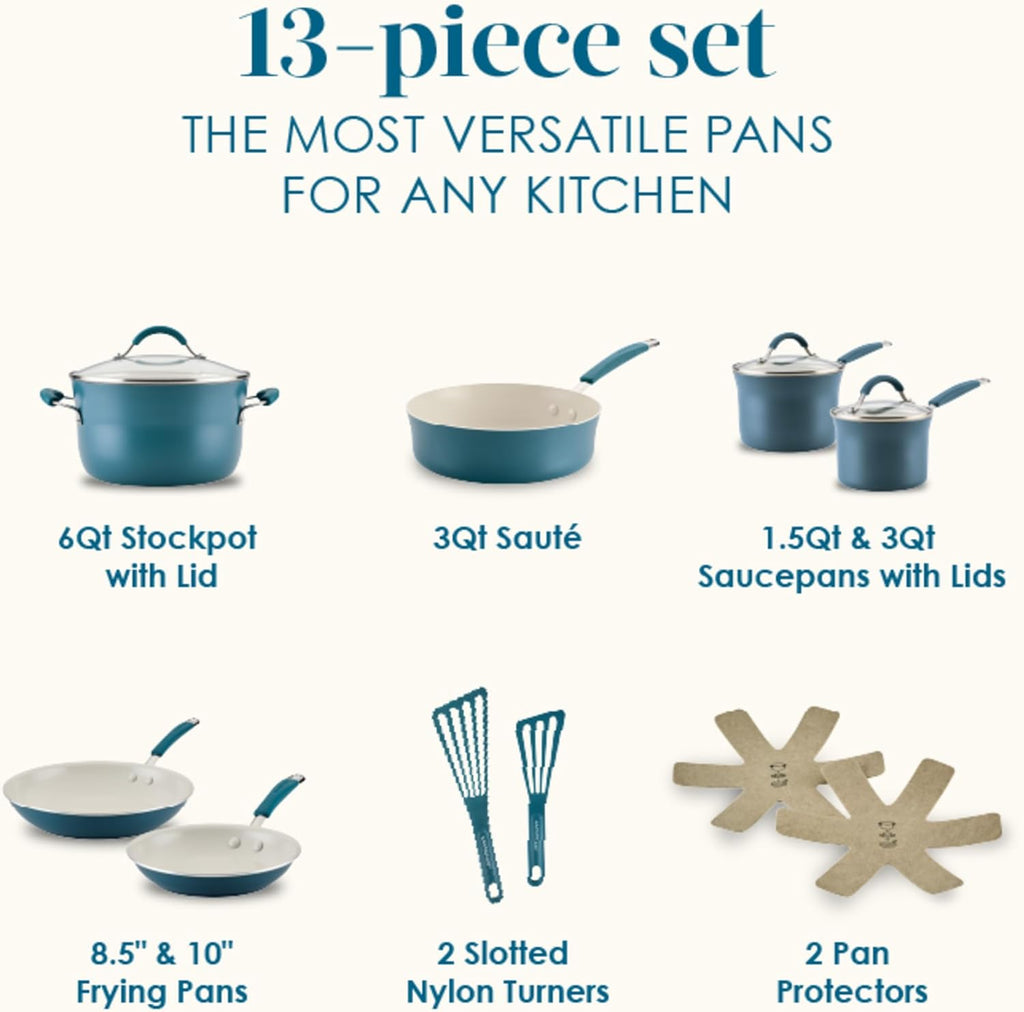 Rachael Ray - 16802 Rachael Ray Cucina Nonstick Cookware Pots and Pans Set, 12 Piece, Sea Salt Gray