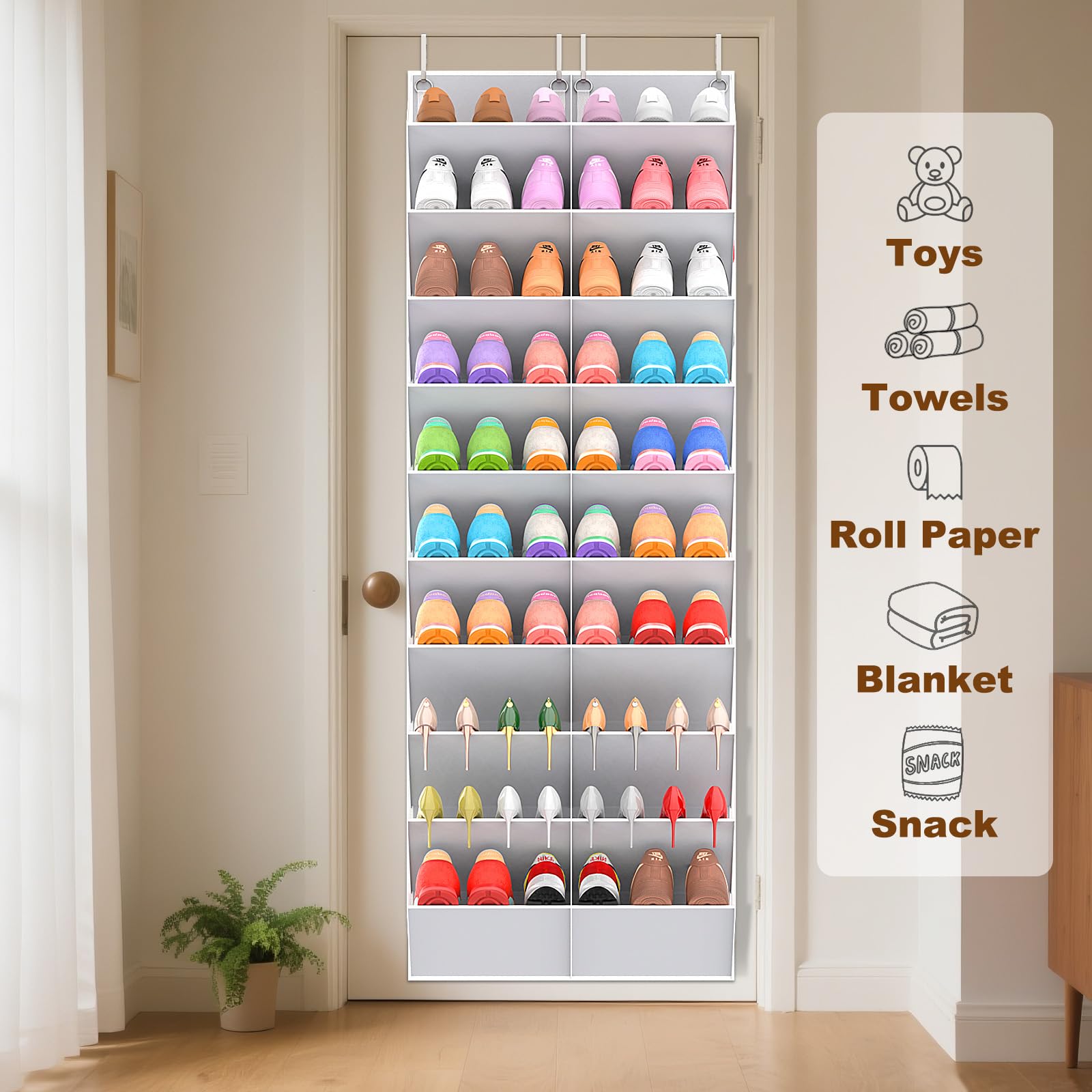 UVIAHOMI 20-30 Pairs Over the Door Shoe Organizer, Clear Pockets Hanging Shoe Storage for Closet, 10-Tier Door Shoes Rack, Handing Shoes Holder Fit All the Family's Sneakers, Boots, Heels, Black