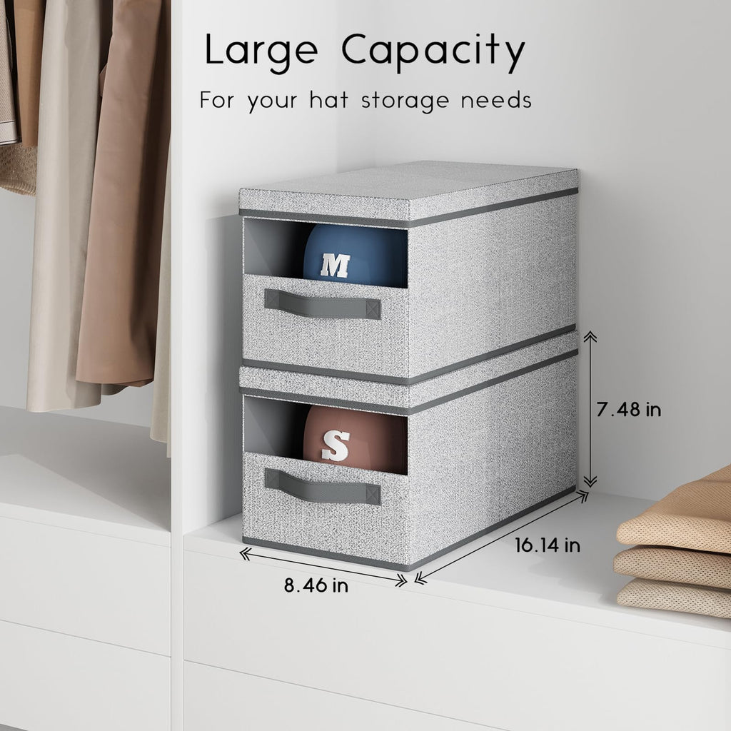 Homsorout Hat Organizer for Baseball Caps - 3 Pack Stackable Foldable Protective Lids Hat Storage Box with Clear Window Baseball cap organizer for Closet, Bedroom, Rv, Grey