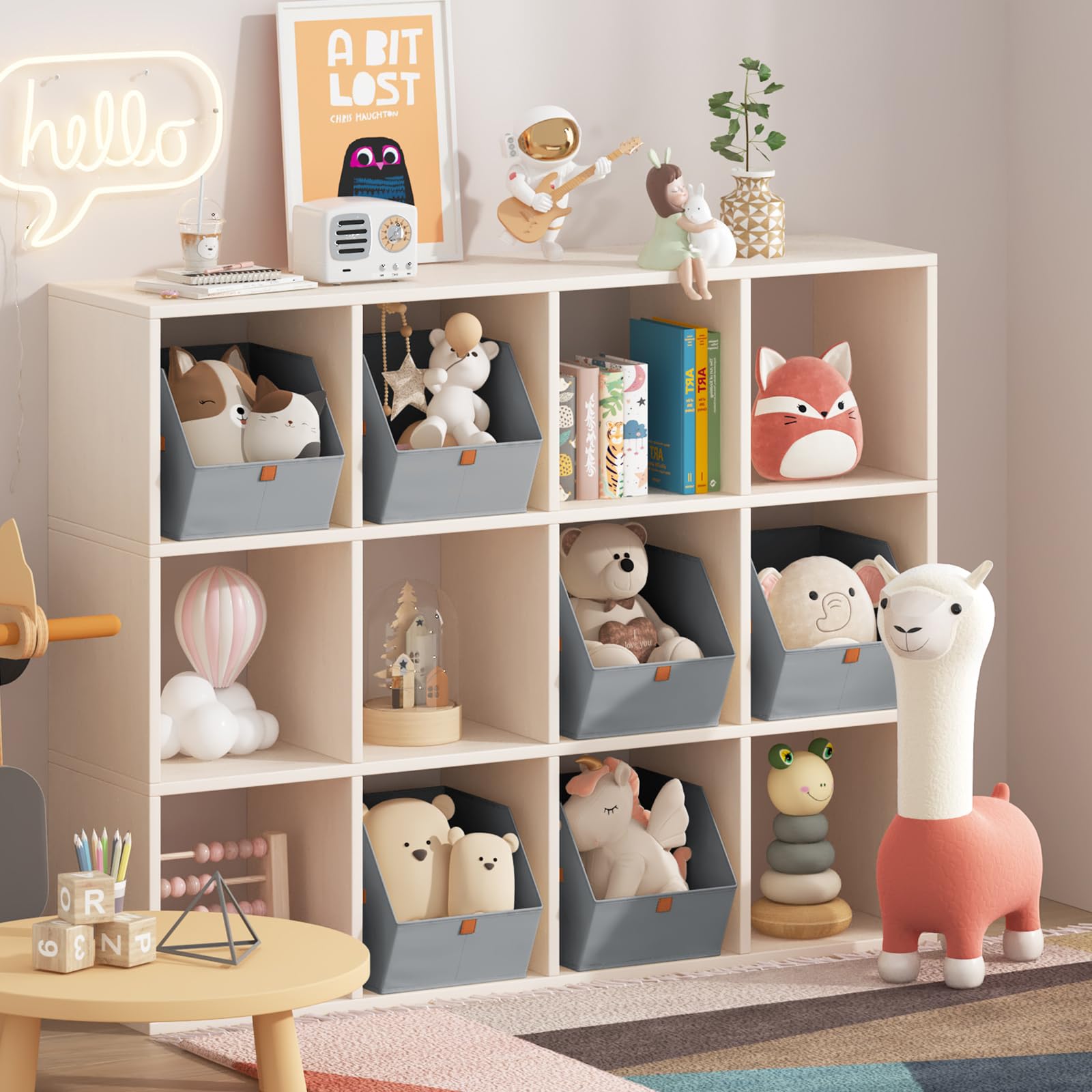 Homsorout Fabric Closet Storage Cubes - 6 Pack Square Storage Bins with Dual Handles for Clothes, Towels, Toys, Cube Storage Organizers for Bedroom, Nursery, Shelves, Closet, Small Spaces, Beige