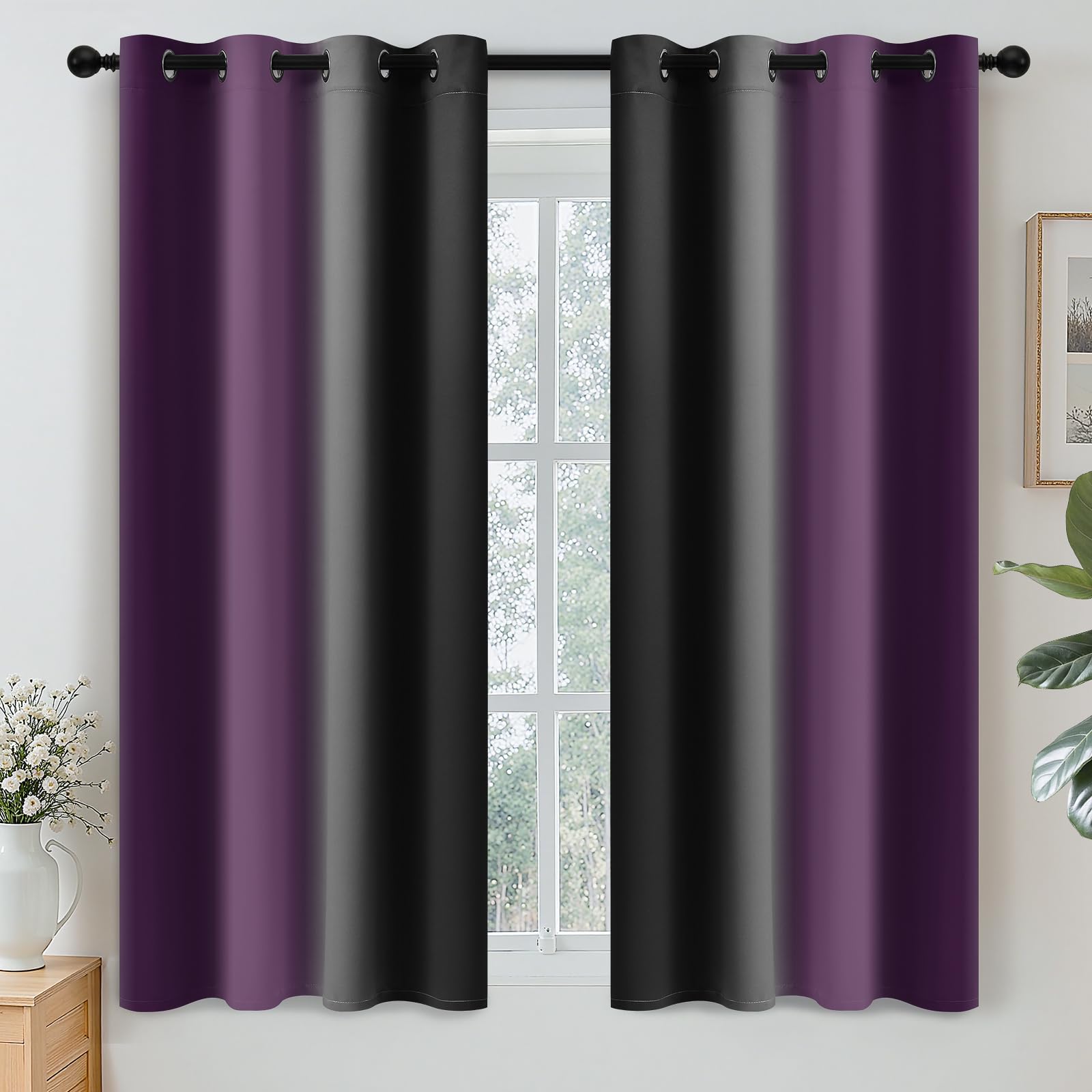 Yakamok Blue and Greyish White Ombre Curtains, Room Darkening Gradient Color Curtains for Bedroom, Light Blocking Thermal Insulated Window Drapes for Living Room(2 Panels, 52x84 Inch)
