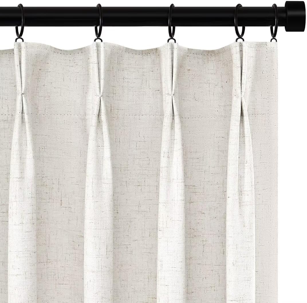 Topfinel Extral Wide Curtains, Pinch Pleated 100% Blackout Linen Luxury Drapery with Hooks for Patio Sliding Door Large Window Living Room Track System, 72" Wx102 L 2 Panel